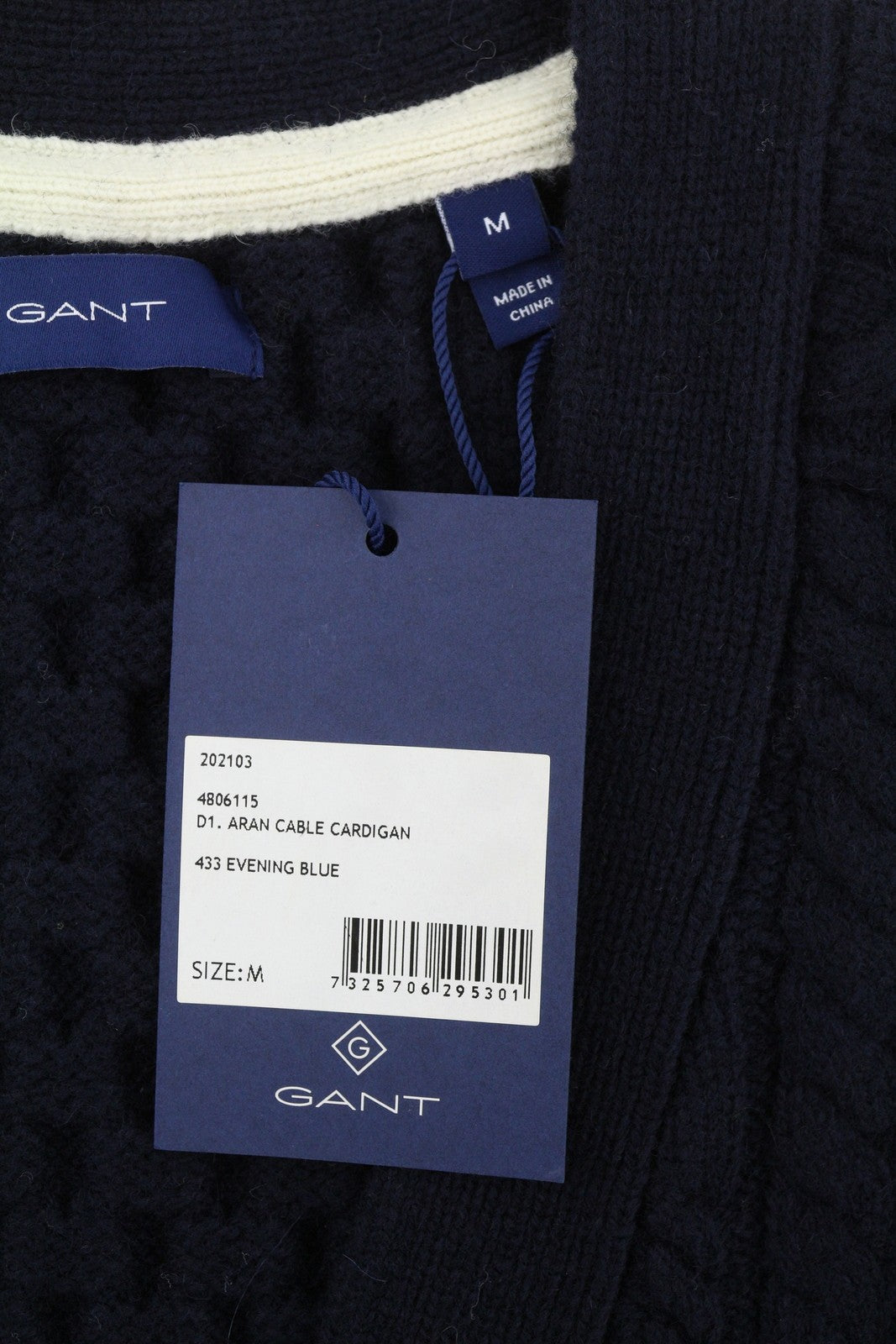 GANT Aran Cable kardiganas moterims M vakaro mėlynos spalvos vilnonis megztinis su sagomis užsegamu logotipu 
