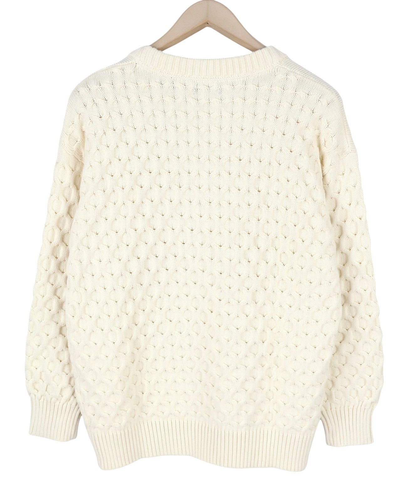 GANT Cable Structure C-Neck Women Jumper L Cream Merino Wool Blend Knit Pullover