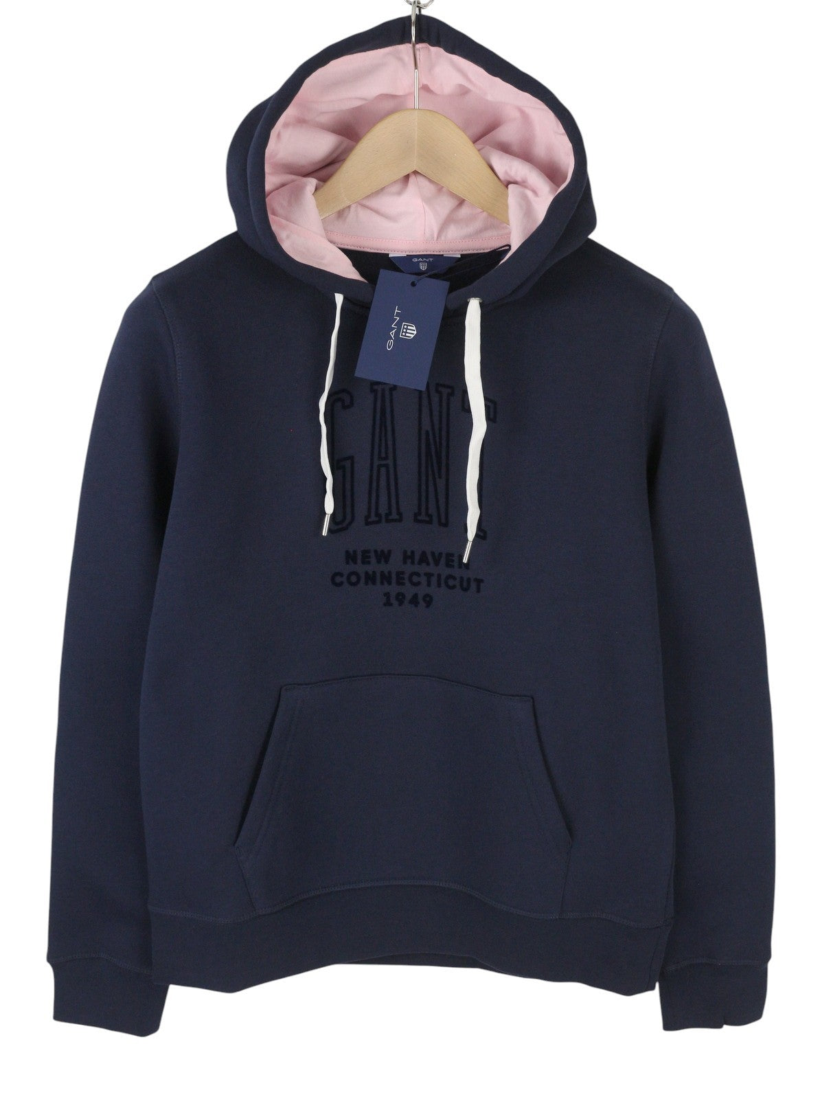 GANT New Haven Women Hoodie M Evening Blue Kangaroo Pocket Hooded Logo Pullover