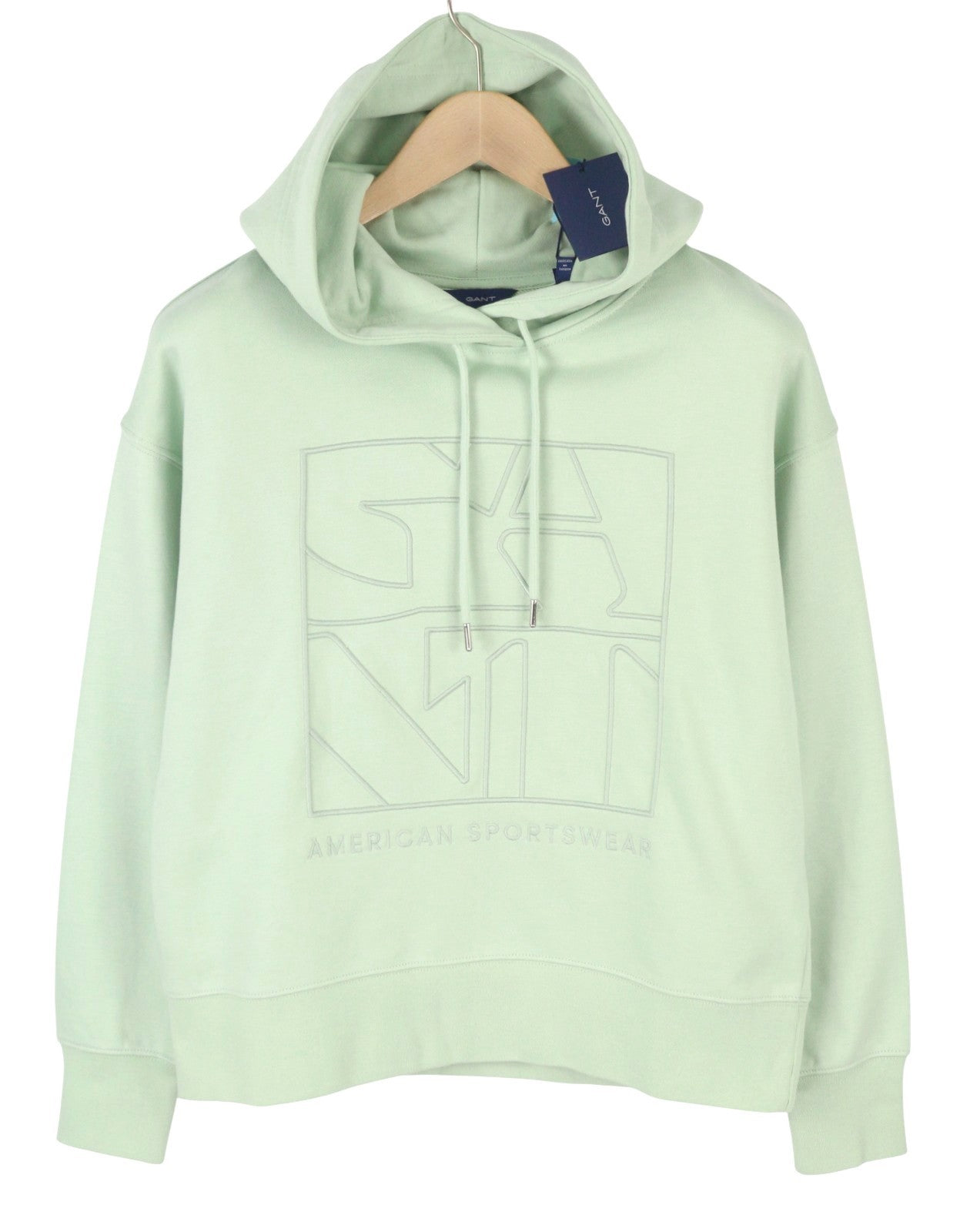 GANT Tonal Emb Quadrat Women Hoodie S Porcelain Green Straps Pullover RRP139