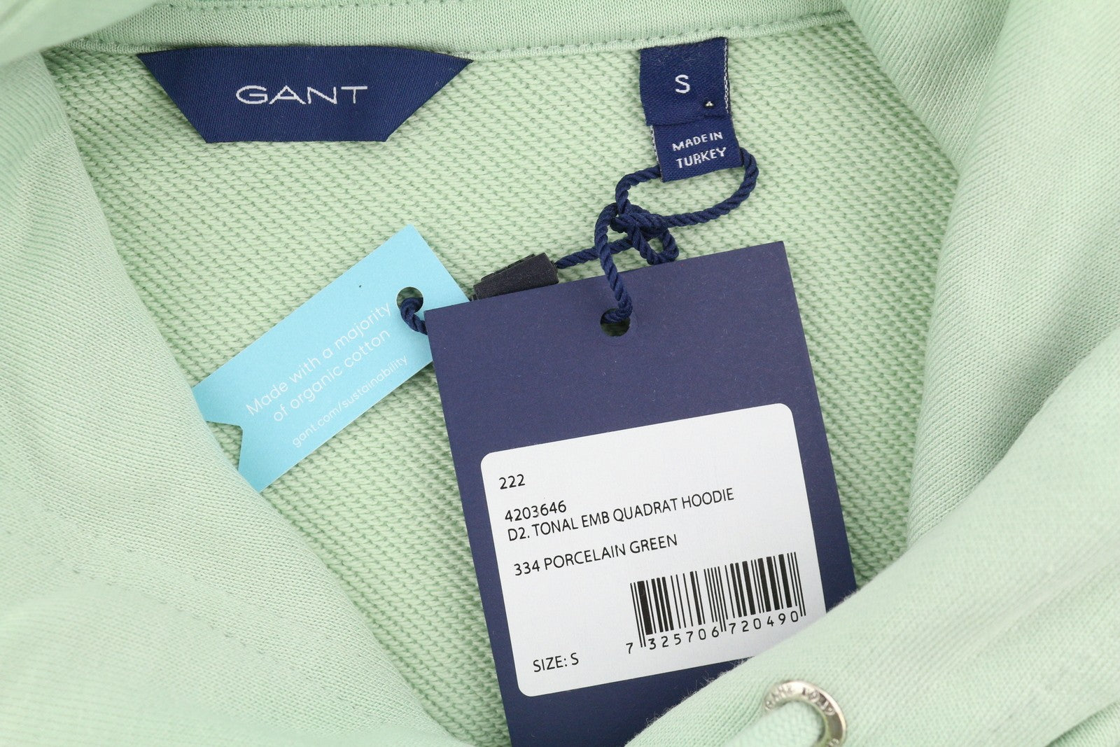 GANT Tonal Emb Quadrat Women Hoodie S Porcelain Green Straps Pullover RRP139