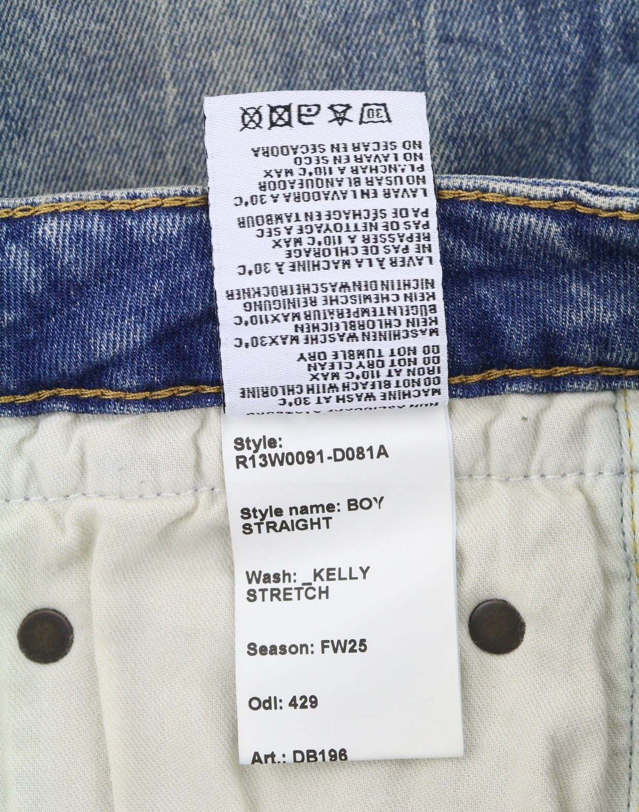 R13 berniukiški tiesūs moteriški džinsai 29 Kelly tamprūs trumpi išblukintos mėlynos spalvos FW25 RRP699 