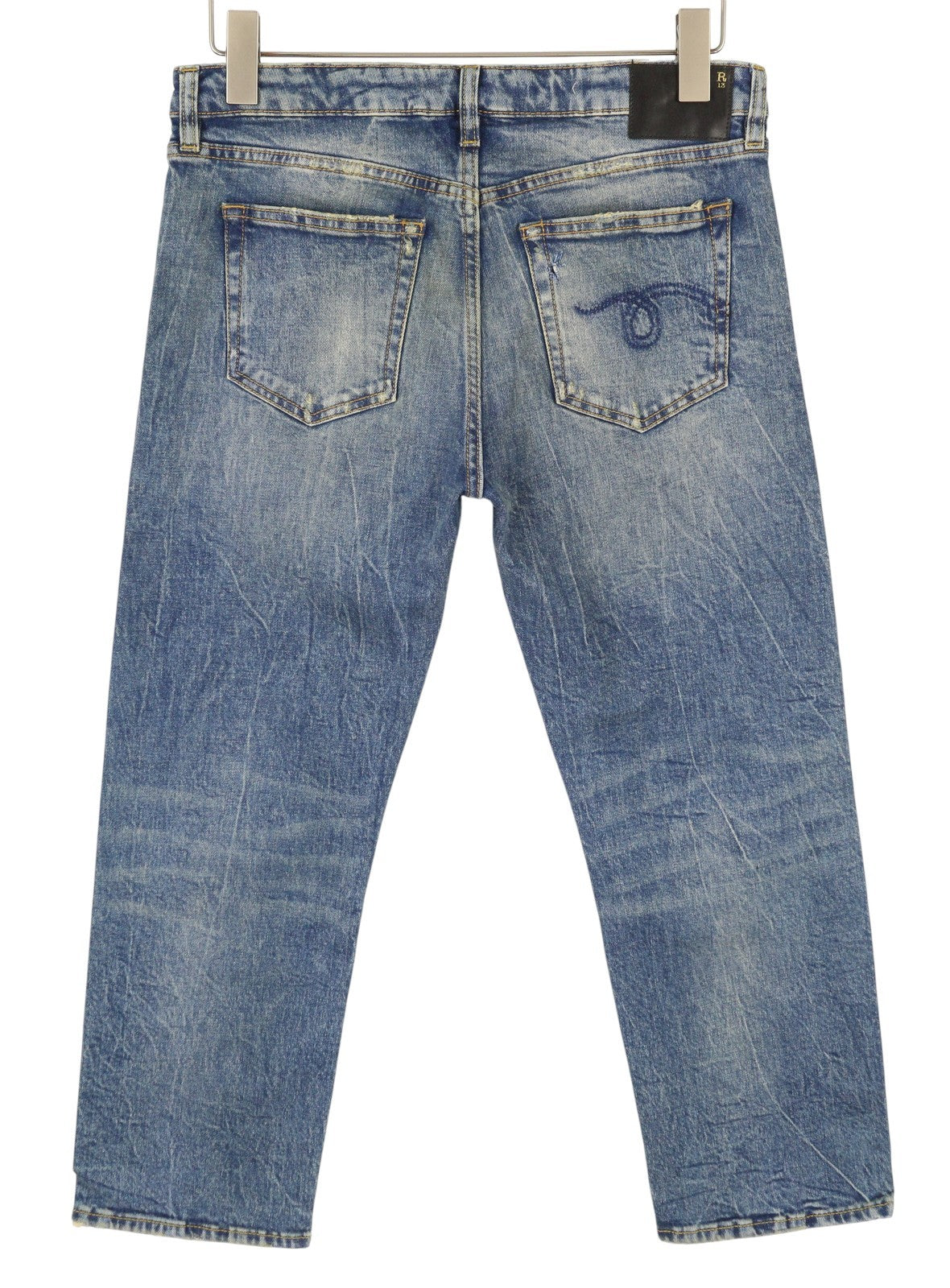 R13 berniukiški tiesūs moteriški džinsai 29 Kelly tamprūs trumpi išblukintos mėlynos spalvos FW25 RRP699 