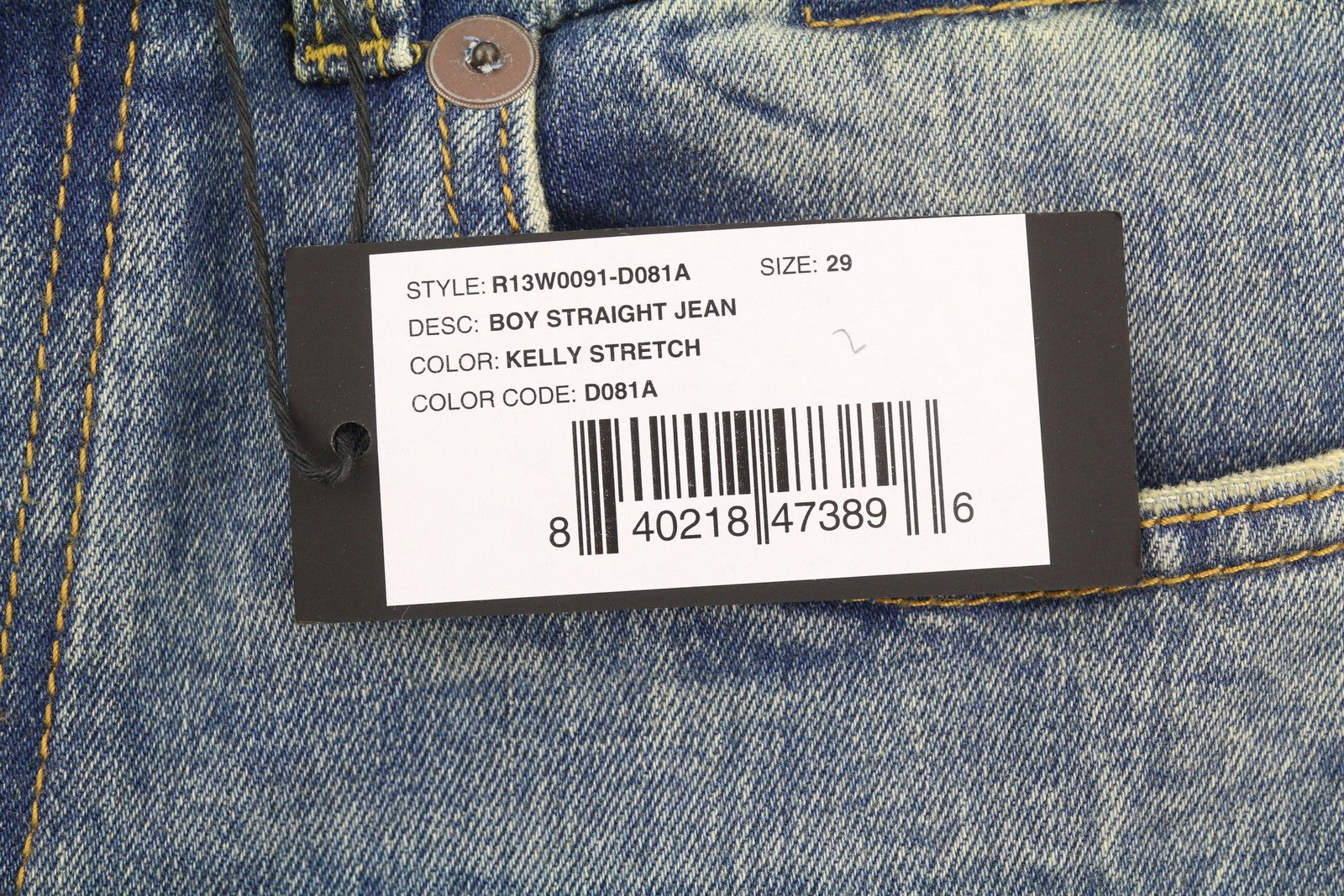 R13 berniukiški tiesūs moteriški džinsai 29 Kelly tamprūs trumpi išblukintos mėlynos spalvos FW25 RRP699 