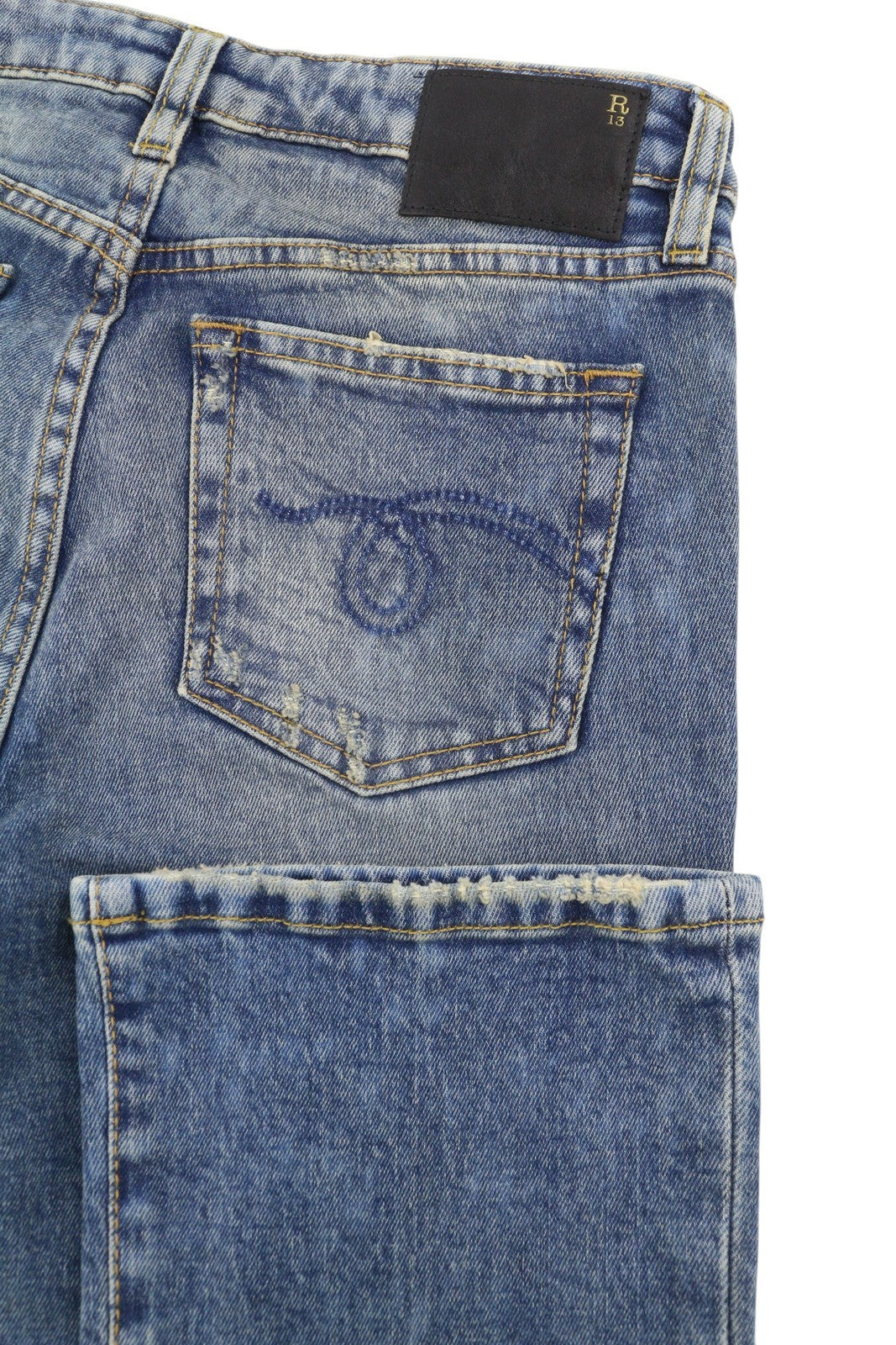 R13 Kick Fit Women Jeans 25 Kelly Stretch Flare Cropped Ankle Faded Blue RRP699