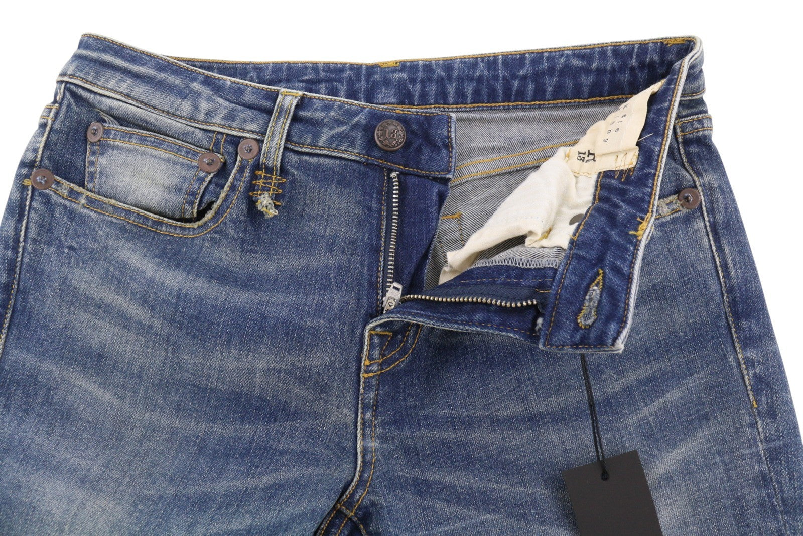 R13 Kate Skinny Women Jeans 27 W Let Down Hem Cuff Kinsley Stretch Distress Blue