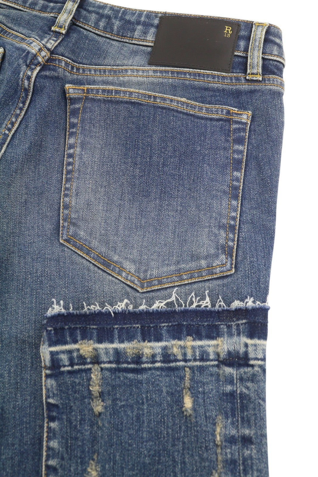 R13 Kate Skinny Women Jeans 27 W Let Down Hem Cuff Kinsley Stretch Distress Blue