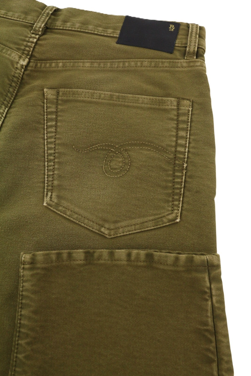 R13 Boyfriend Women Jeans 28 Olive Garment Dyed Moleskin Zip Fly FW25 RRP790