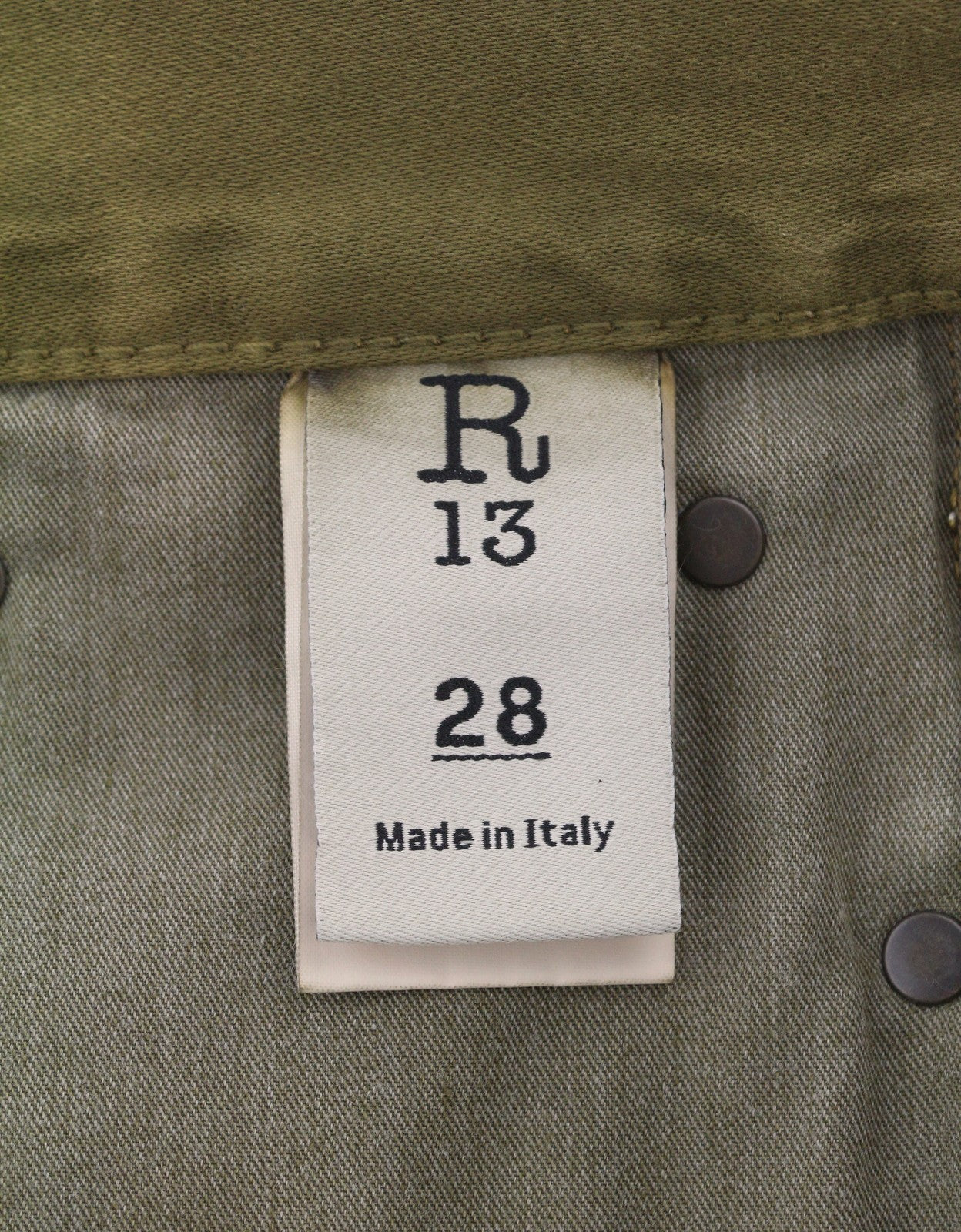 R13 Boyfriend Women Jeans 28 Olive Garment Dyed Moleskin Zip Fly FW25 RRP790