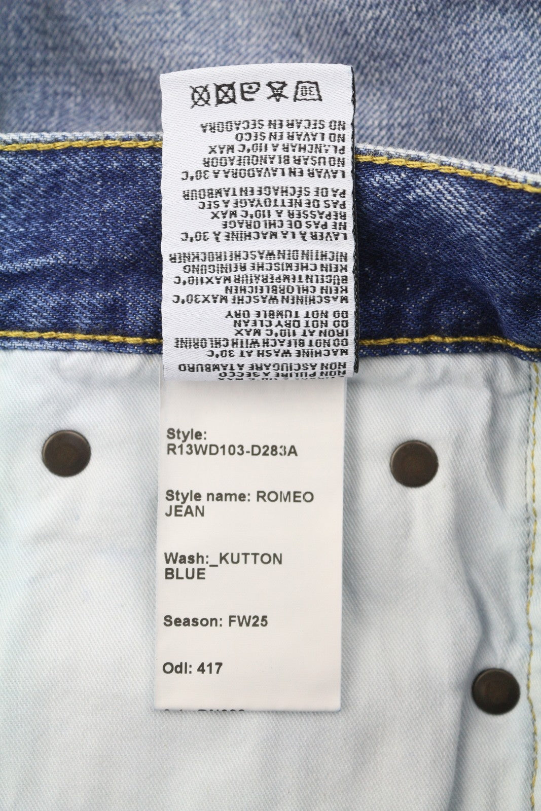 R13 Romeo Women Jeans 26 Hutton Blue Faded Denim Cropped Zip Fly FW25 RRP799