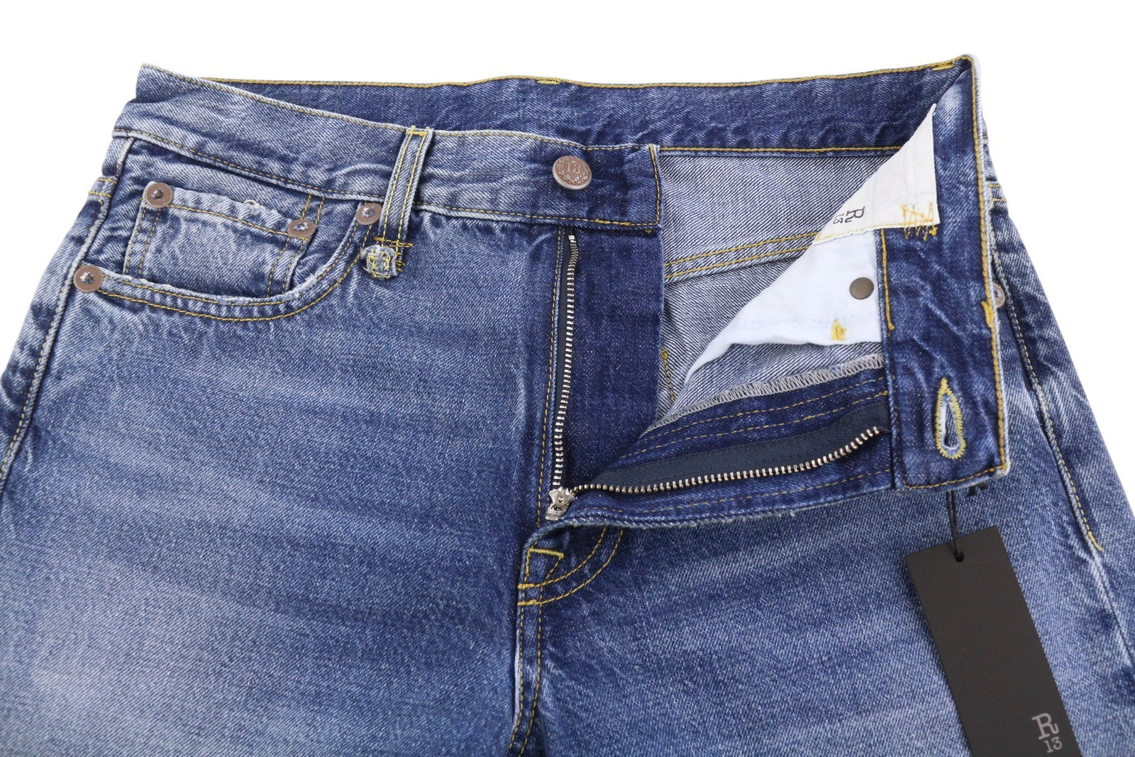 R13 Romeo Women Jeans 26 Hutton Blue Faded Denim Cropped Zip Fly FW25 RRP799