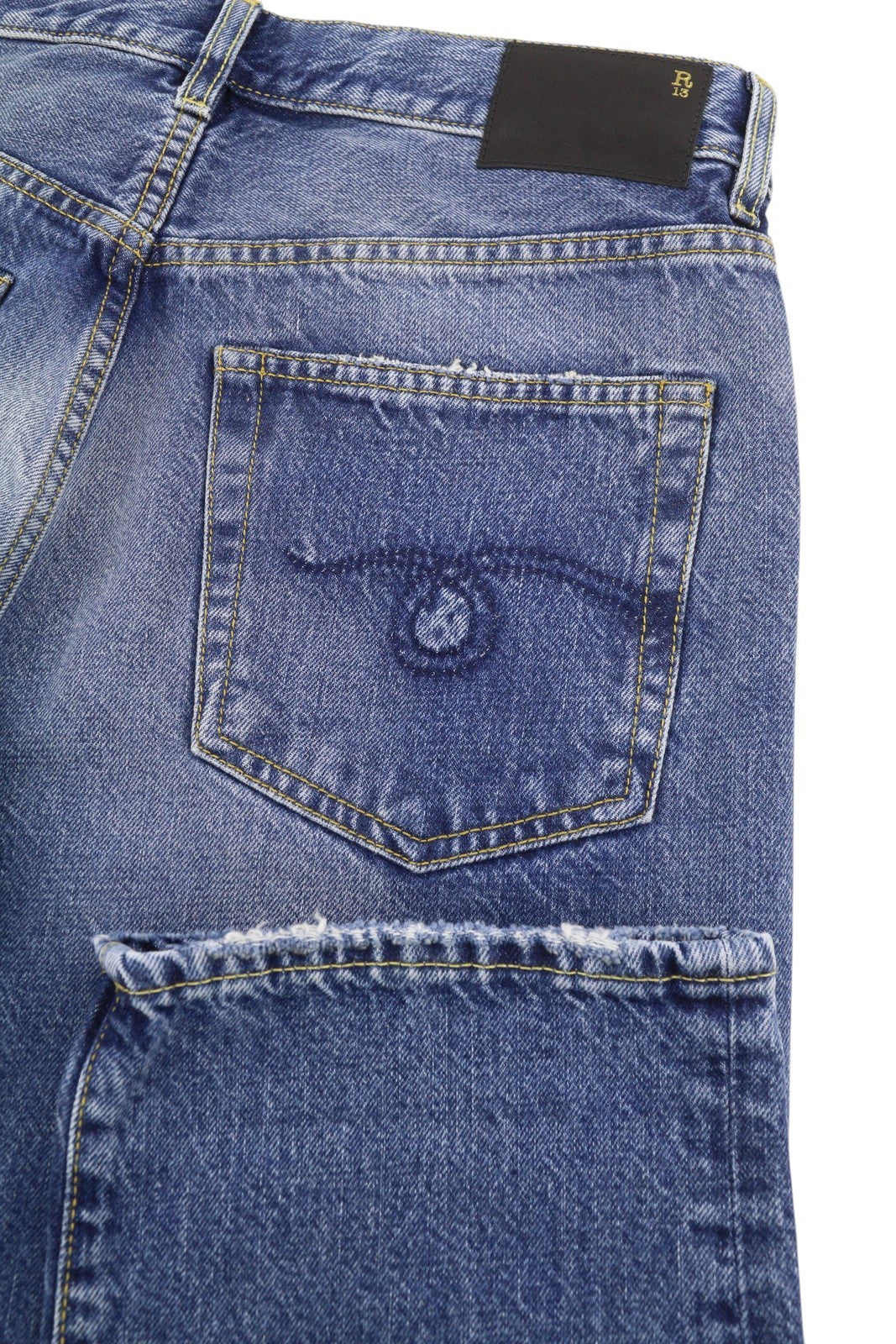 R13 Romeo Women Jeans 26 Hutton Blue Faded Denim Cropped Zip Fly FW25 RRP799