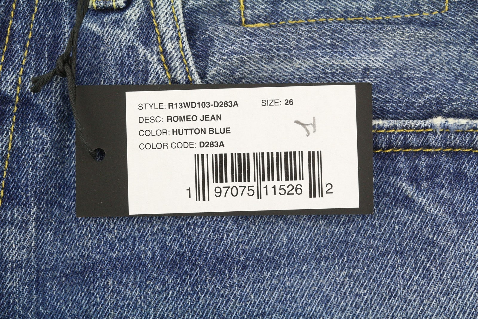 R13 Romeo Women Jeans 26 Hutton Blue Faded Denim Cropped Zip Fly FW25 RRP799