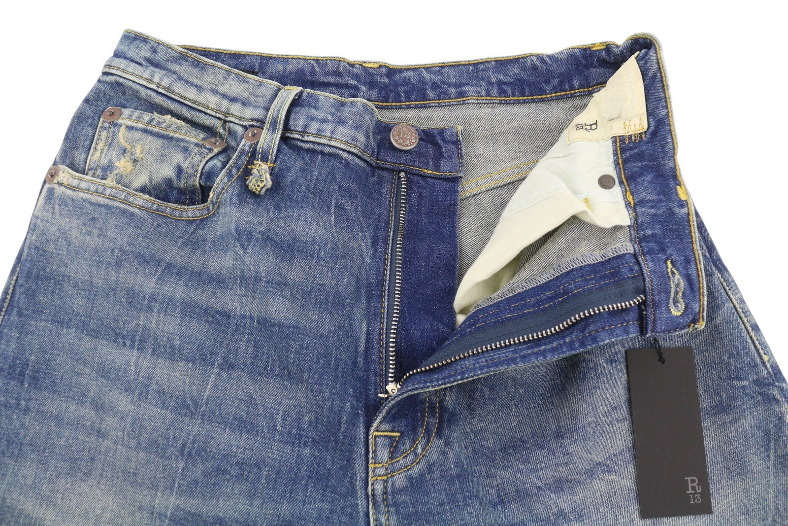 R13 Jane Women Jeans 28 Kelly Stretch Flared Leg Faded Blue Zip PF25 RPRP645