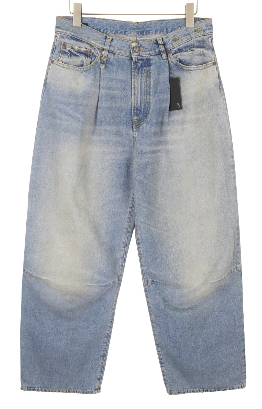 R13 Wayne vyriški džinsai su sąnariais ant kelių, 33 Merrin mėlyni, išblukę ūsai, klostuoti PF25 