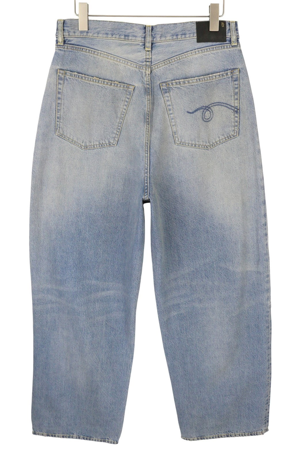 R13 Wayne vyriški džinsai su sąnariais ant kelių, 33 Merrin mėlyni, išblukę ūsai, klostuoti PF25 