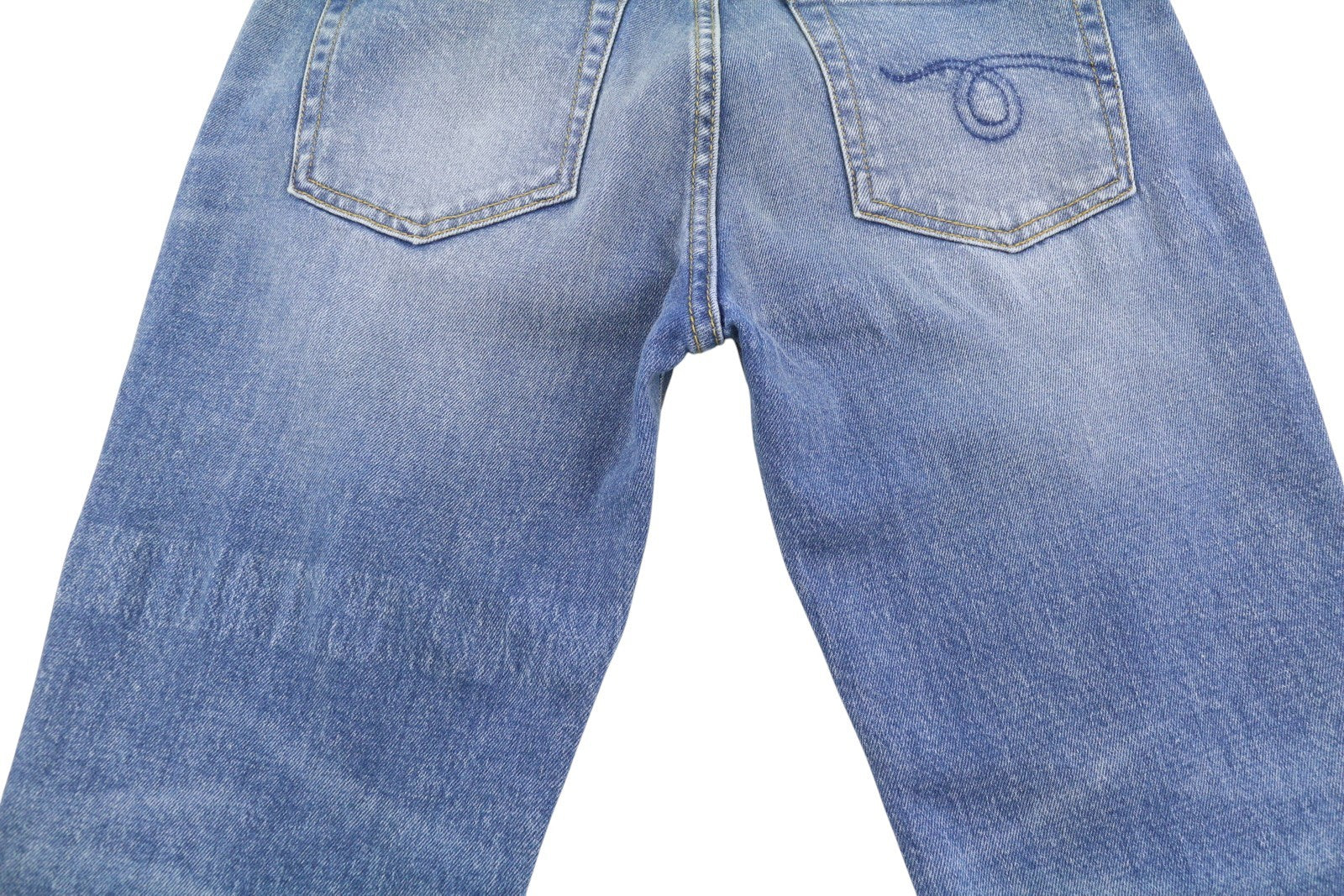 R13 Kick Fit moteriški džinsai 25 Jasper tamprūs platėjantys trumpi, su užtrauktuku ant kulkšnies, išblukintos mėlynos spalvos 