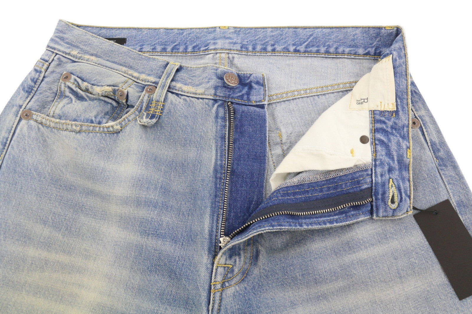 R13 X-BF Women Jeans 27 Merrin Blue Whiskers Washed Low Rise Zip Fly PF25 RRP799