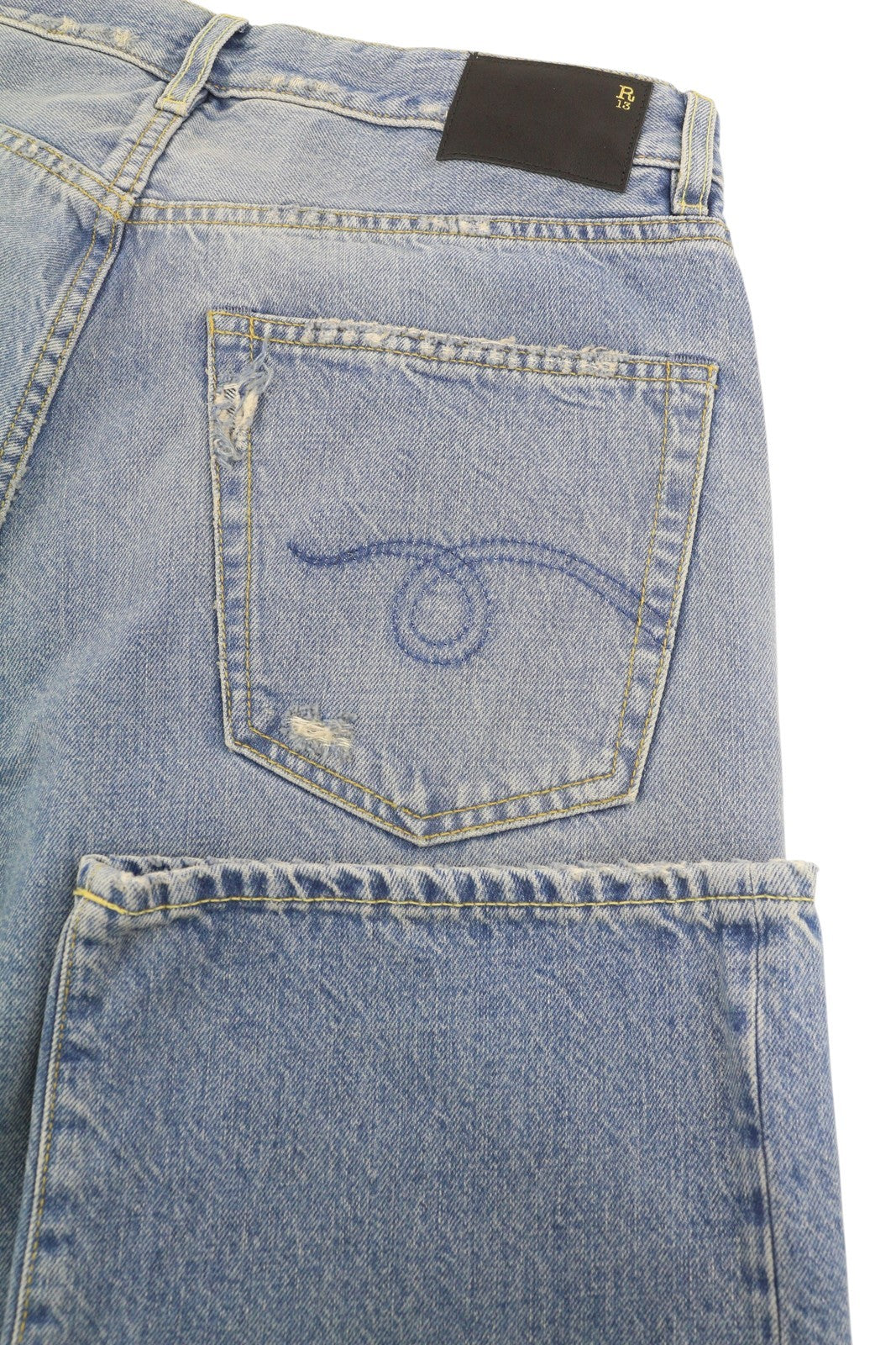 R13 X-BF Women Jeans 27 Merrin Blue Whiskers Washed Low Rise Zip Fly PF25 RRP799