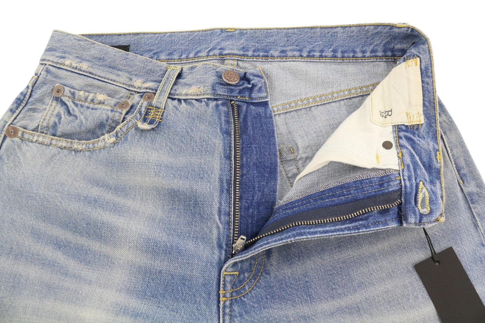 R13 X-BF Women Jeans 25 Merrin Blue Whiskers Washed Low Rise Zip Fly PF25 RRP799