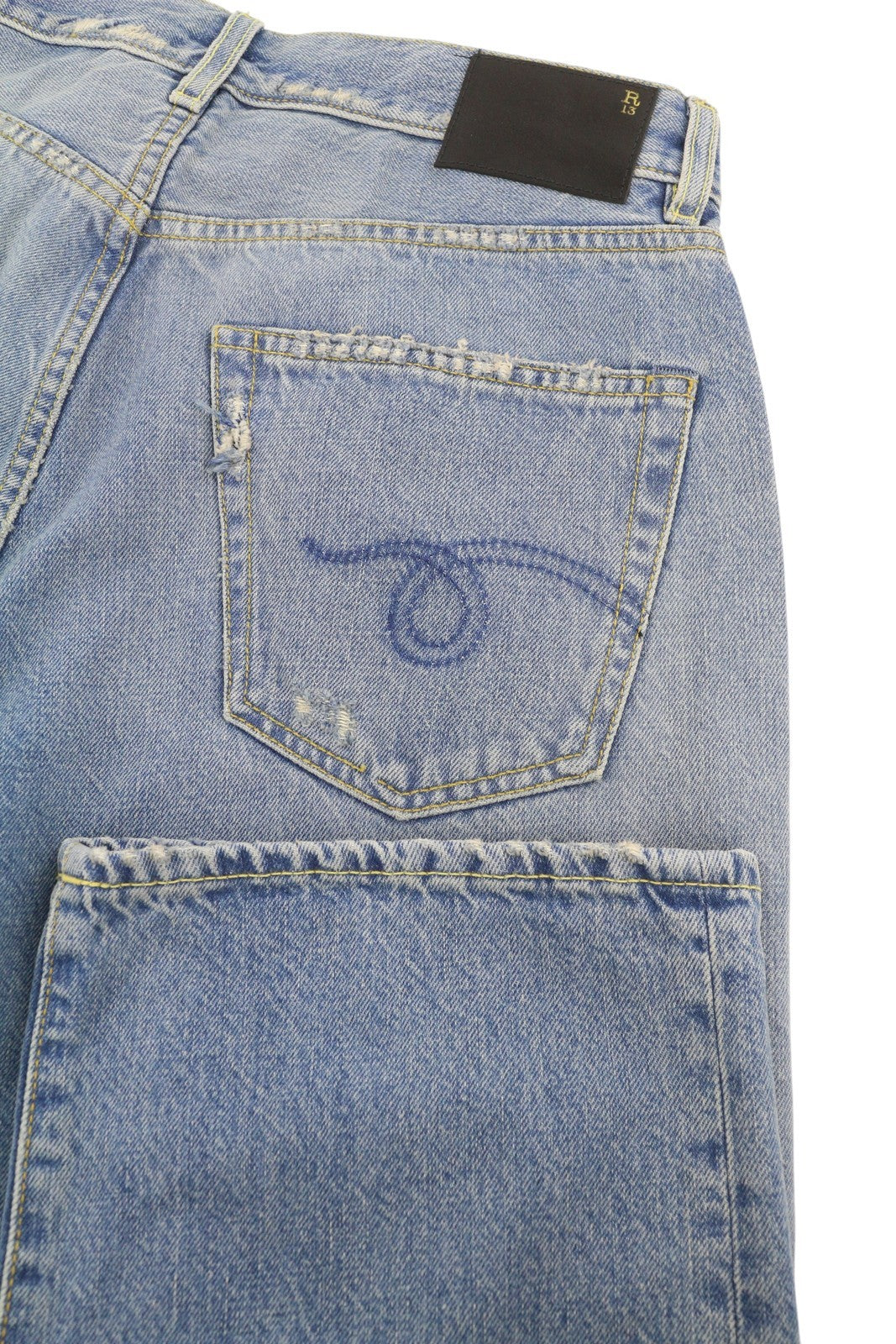 R13 X-BF Women Jeans 25 Merrin Blue Whiskers Washed Low Rise Zip Fly PF25 RRP799