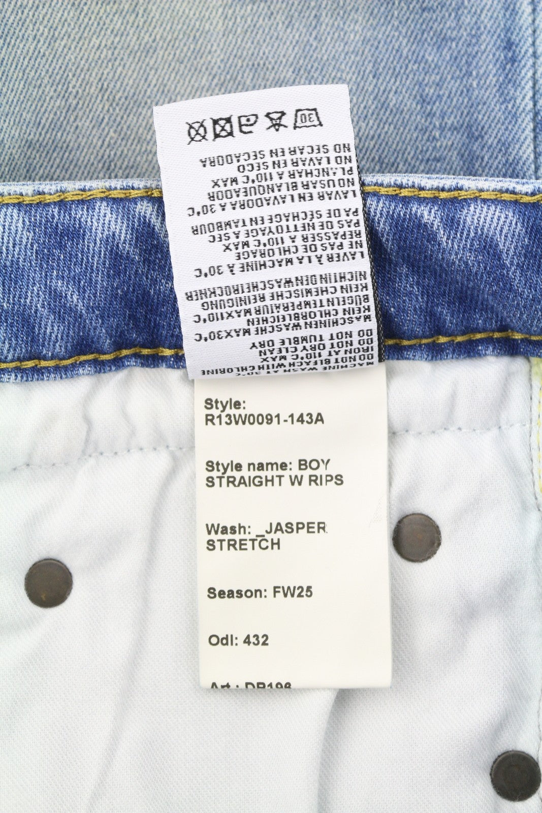 R13 Boy Straight W Rips Women Jeans 27 Jasper Stretch Low Rise Copped Blue FW25