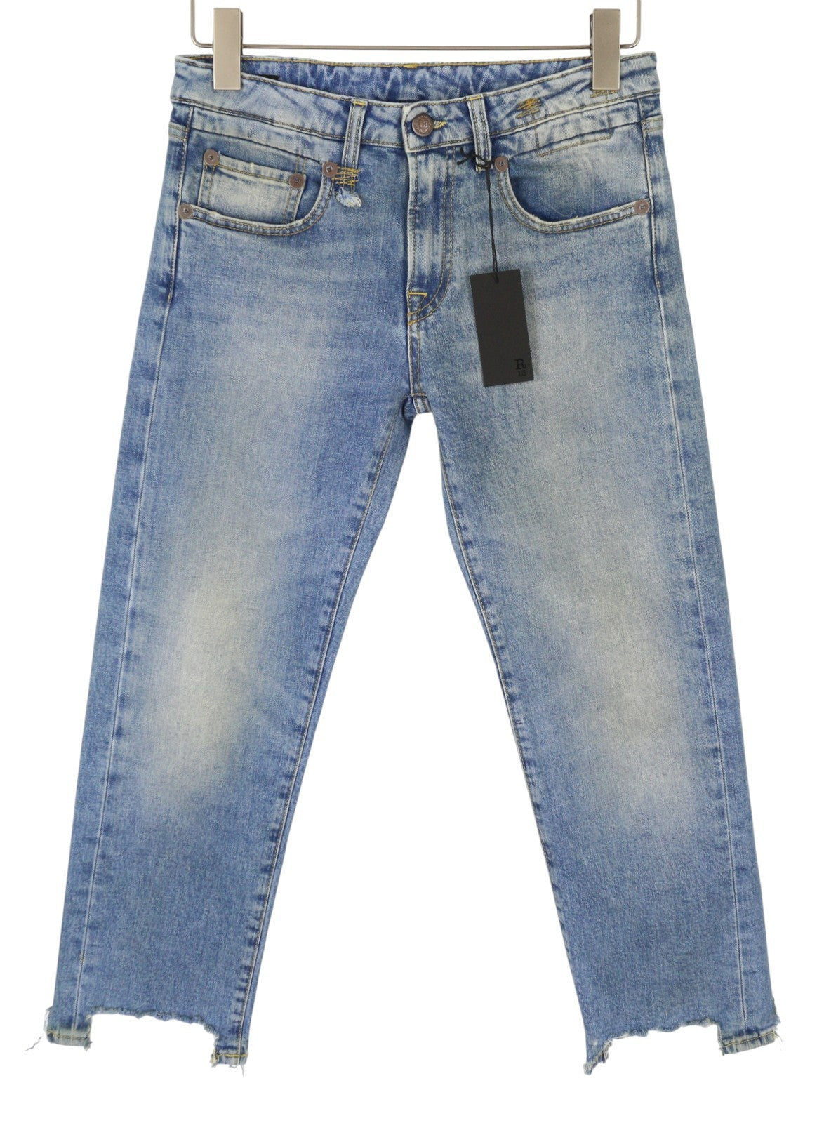 R13 Boy Straight W Rips Women Jeans 27 Jasper Stretch Low Rise Copped Blue FW25