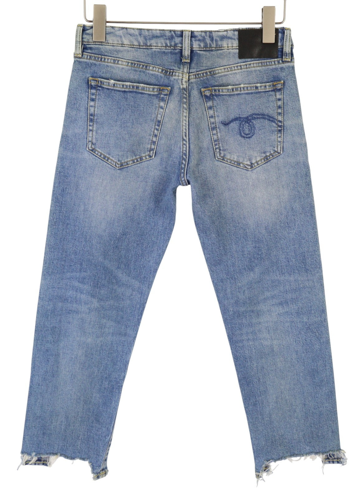 R13 Boy Straight W Rips Women Jeans 27 Jasper Stretch Low Rise Copped Blue FW25