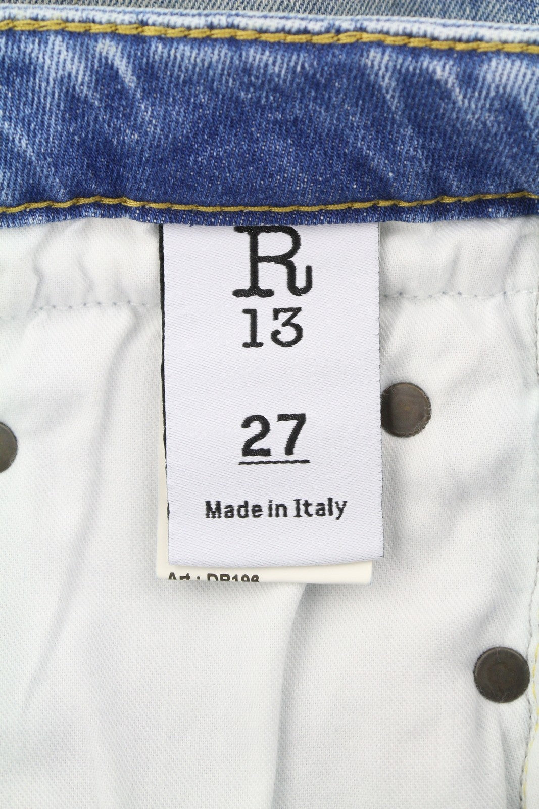 R13 Boy Straight W Rips Women Jeans 27 Jasper Stretch Low Rise Copped Blue FW25