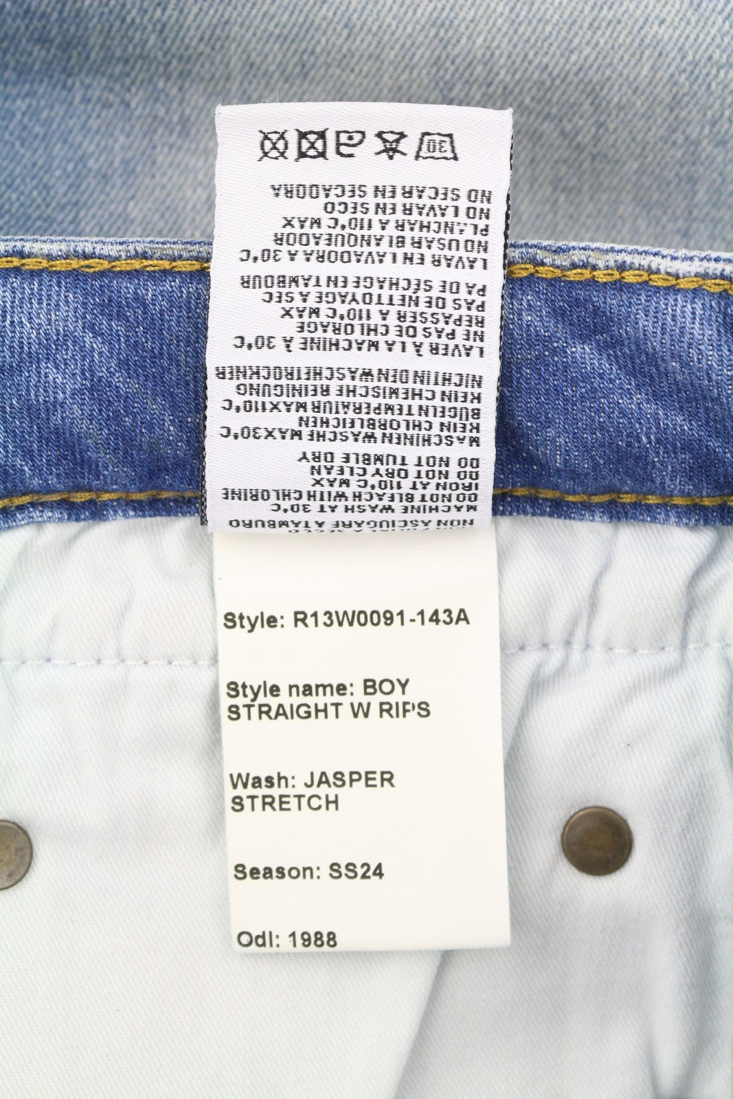 R13 Boy Straight W Rips Women Jeans 29 Jasper Stretch Low Rise Copped Faded Blue