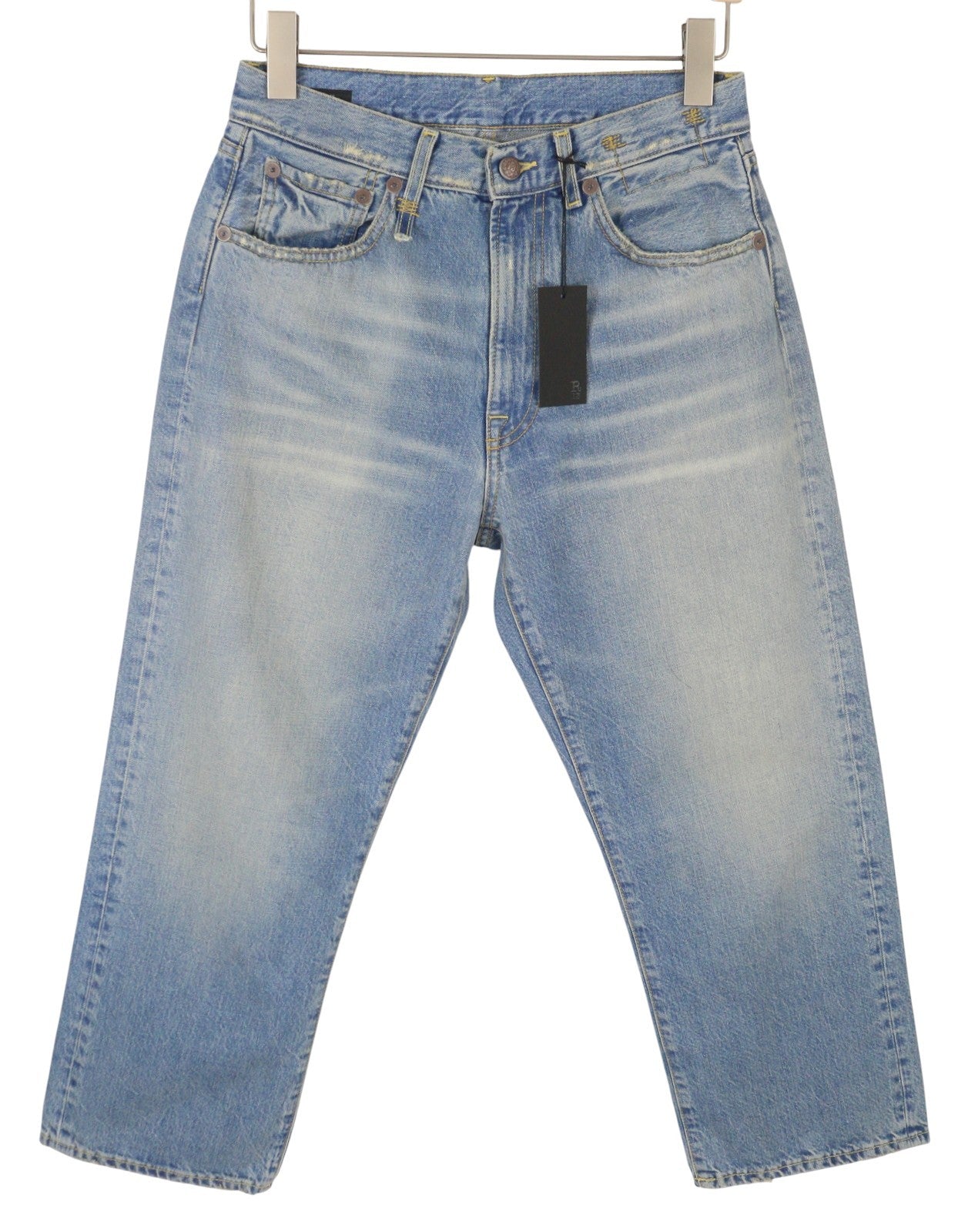 R13 X-BF moteriški džinsai 25 Merrin mėlyni ūsai išblukinti žemo liemens džinsai PF25 RRP799 