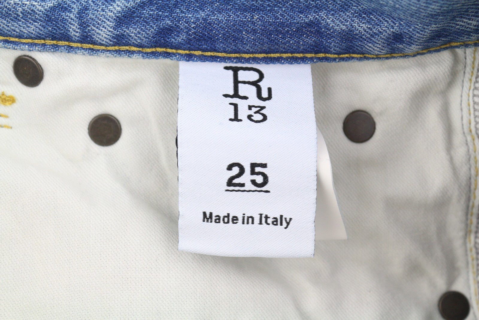 R13 X-BF moteriški džinsai 25 Merrin mėlyni ūsai išblukinti žemo liemens džinsai PF25 RRP799 