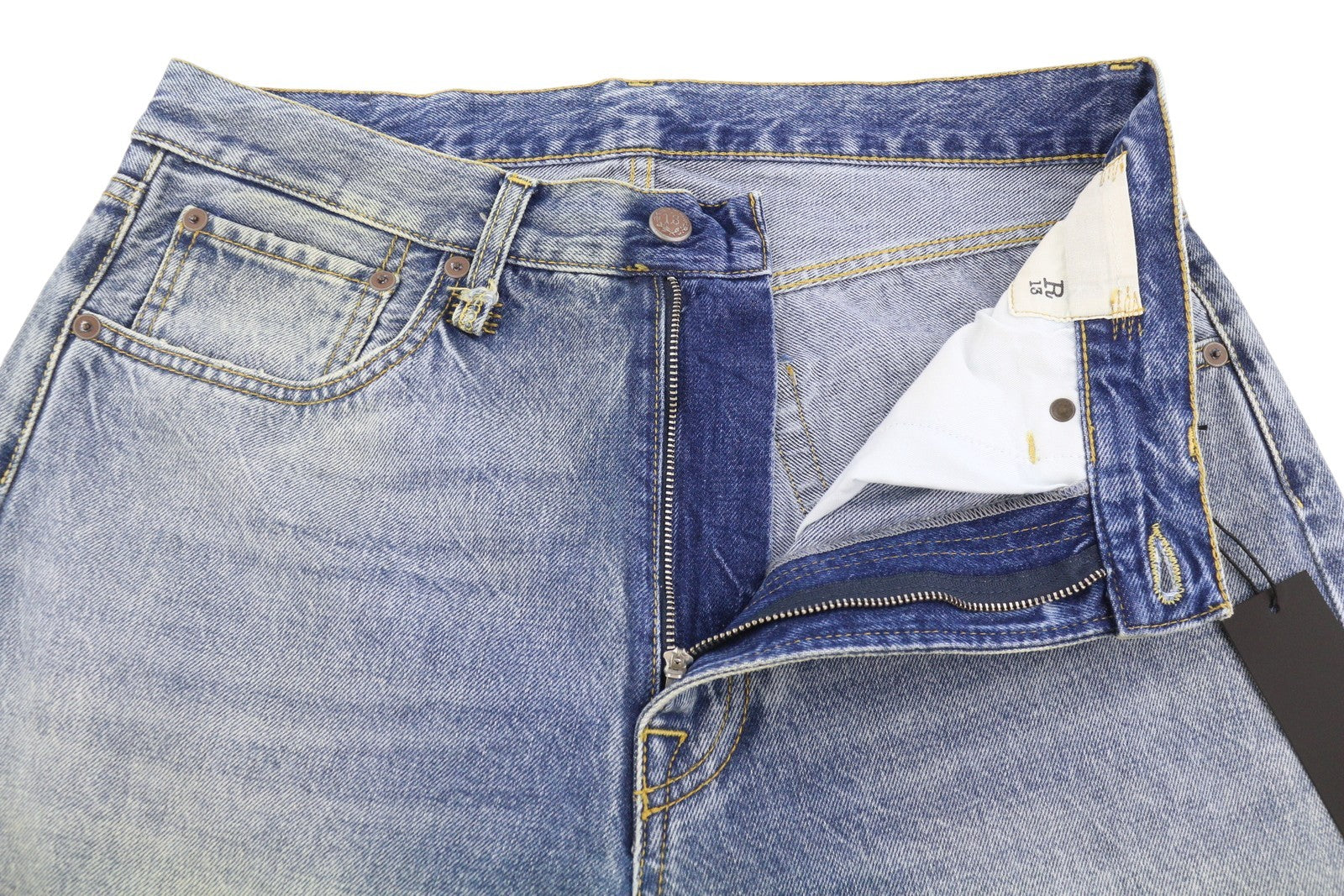 R13 Cuffed X-BF Women Jeans 32 Jasper Straight Fit Whiskers Faded Denim FW25