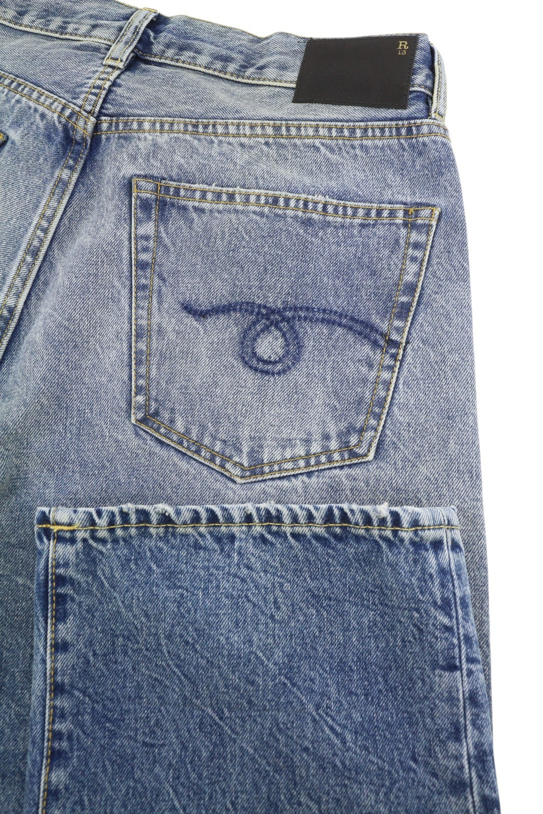 R13 Cuffed X-BF Women Jeans 32 Jasper Straight Fit Whiskers Faded Denim FW25