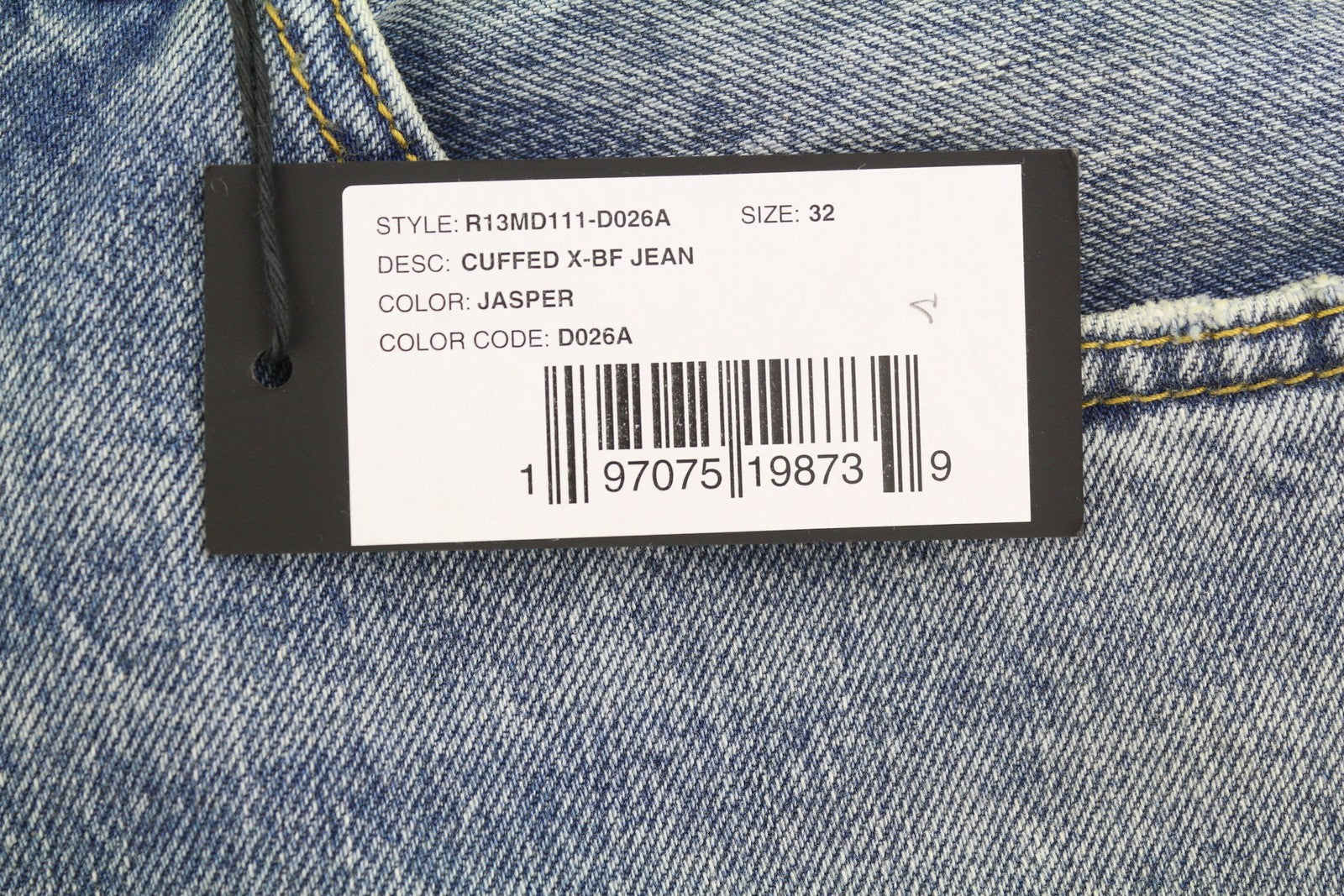 R13 Cuffed X-BF Women Jeans 32 Jasper Straight Fit Whiskers Faded Denim FW25