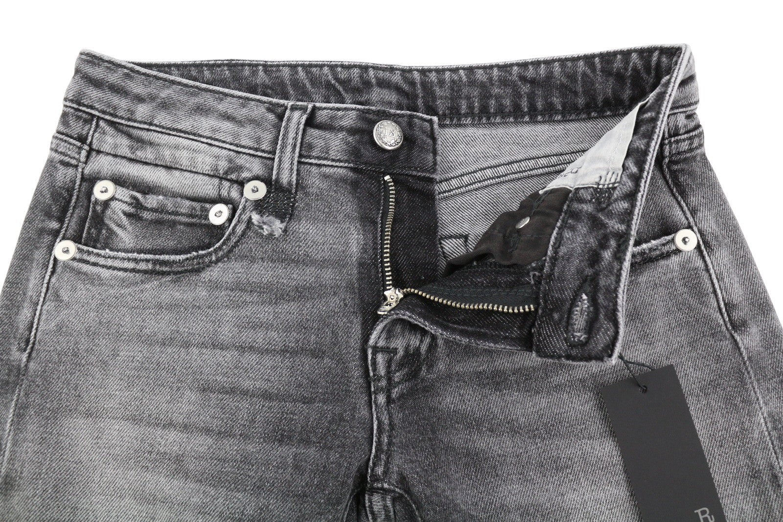 R13 Boy Straight Women Jeans 24 Vintage Grey Faded Cropped Ankle PS25 RRP599