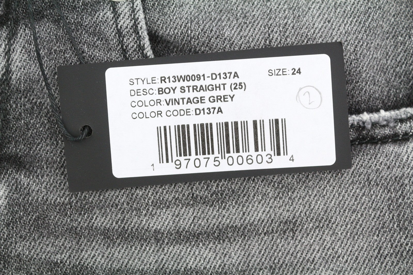 R13 Boy Straight Women Jeans 24 Vintage Grey Faded Cropped Ankle PS25 RRP599