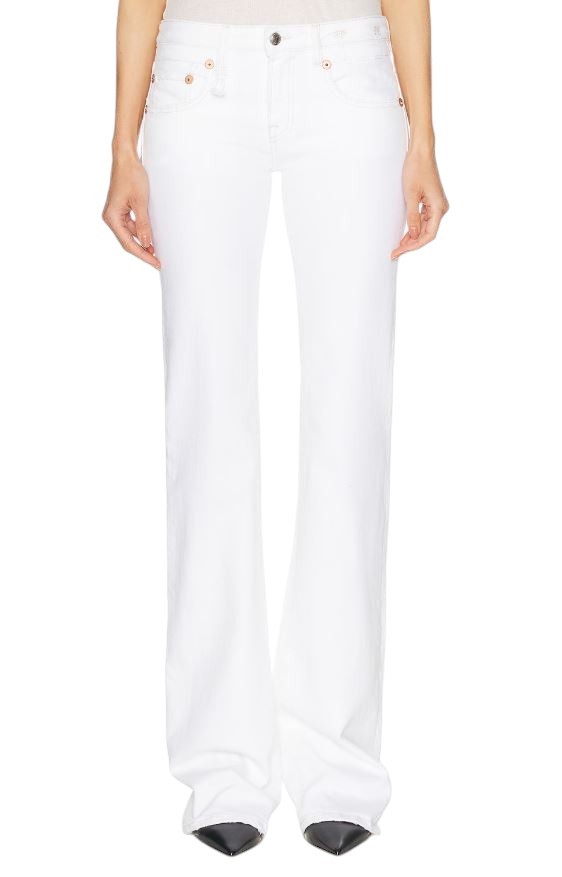 R13 berniukiški platėjantys moteriški džinsai 31 Aerin balti tamprūs džinsai su užtrauktuku PF25 RRP599 