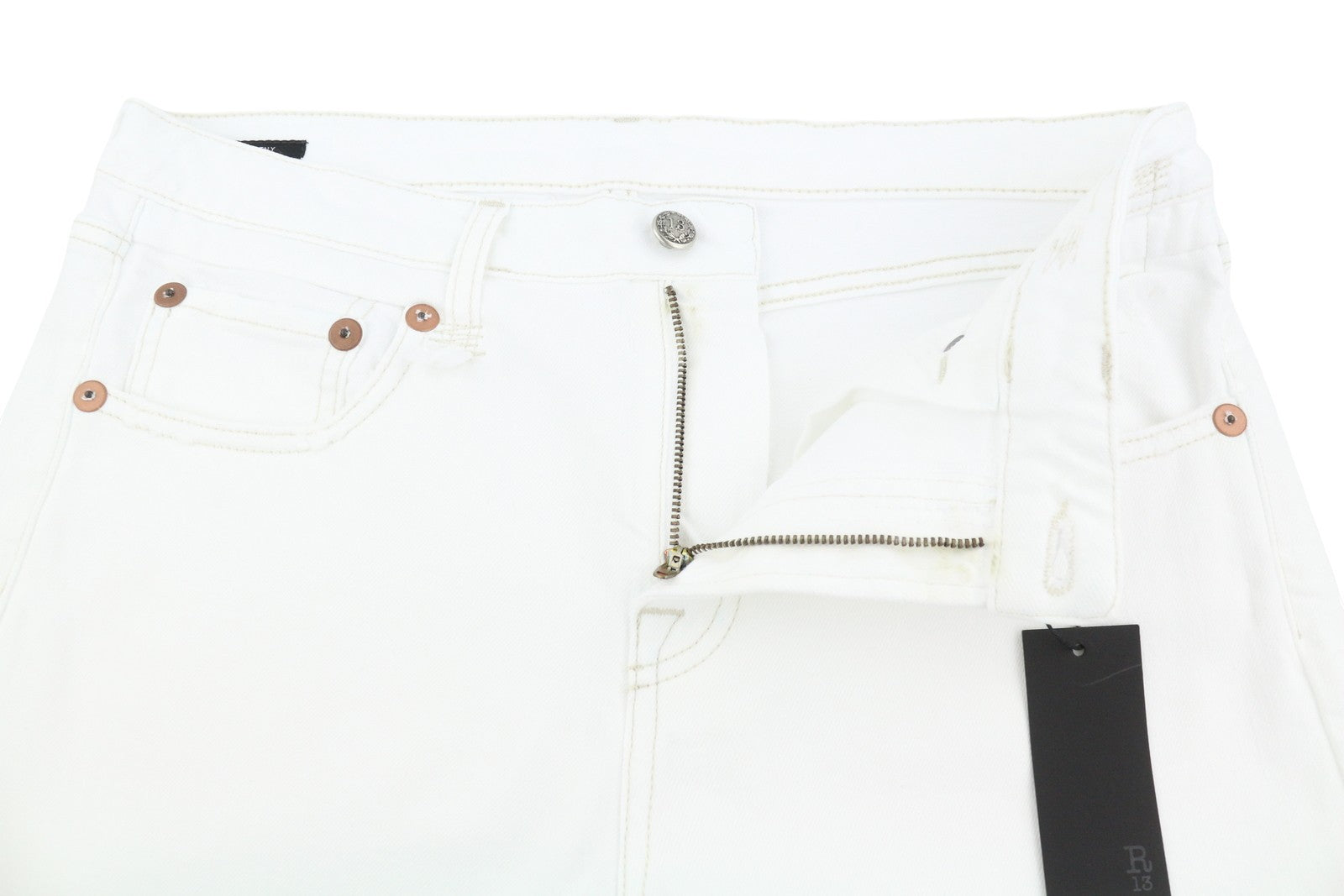 R13 Boy Flare Women Jeans 31 Aerin White Stretch Zip Fly Denim PF25 RRP599