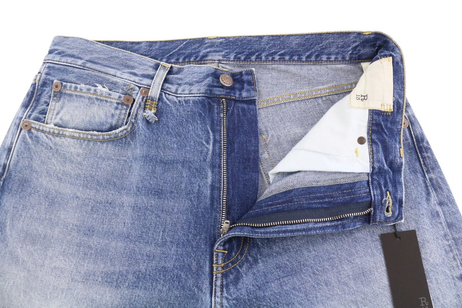 R13 Cuffed X-BF Women Jeans 29 Jasper Straight Fit Whiskers Faded Denim PF25