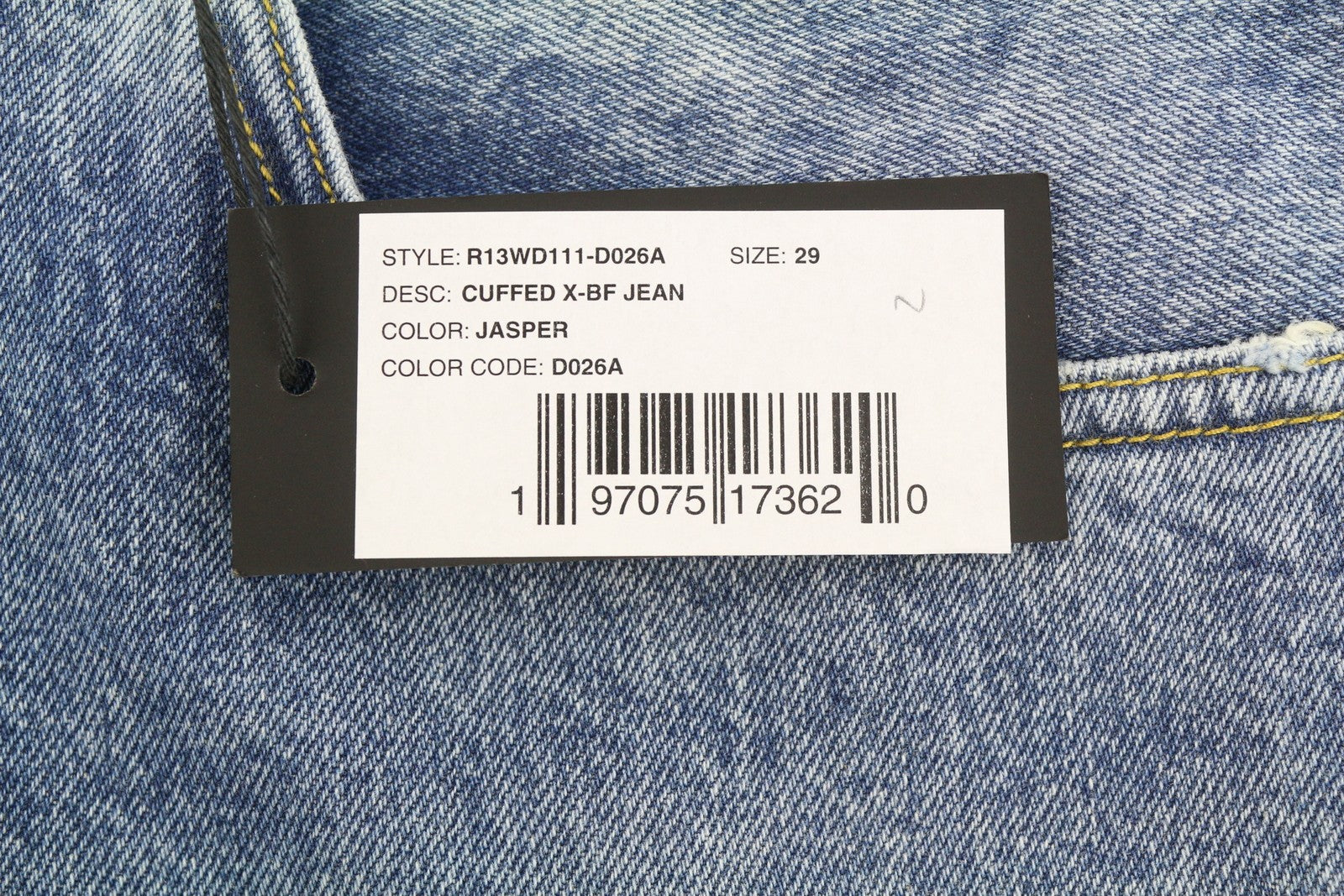 R13 Cuffed X-BF Women Jeans 29 Jasper Straight Fit Whiskers Faded Denim PF25