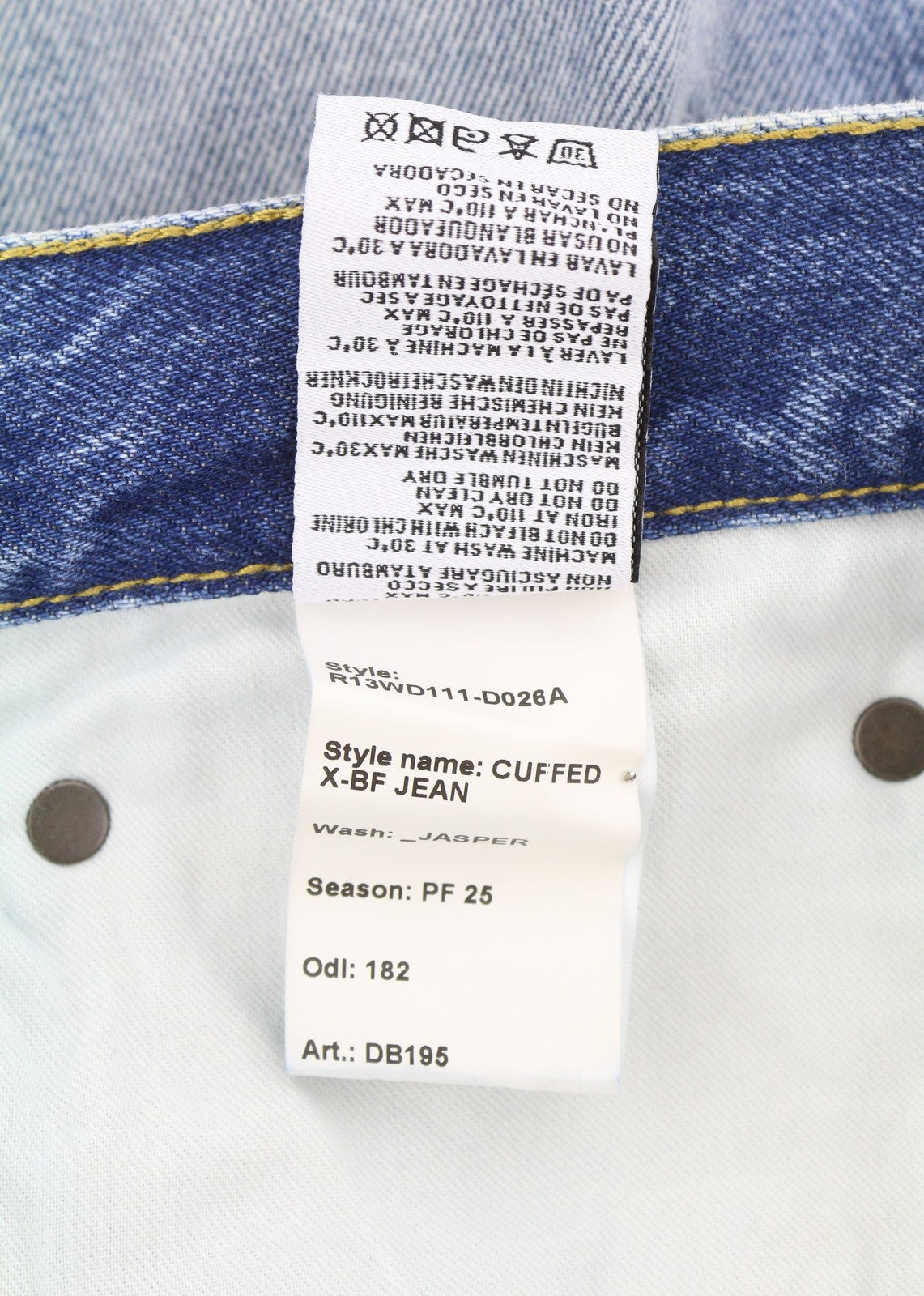 R13 Cuffed X-BF Women Jeans 29 Jasper Straight Fit Whiskers Faded Denim PF25