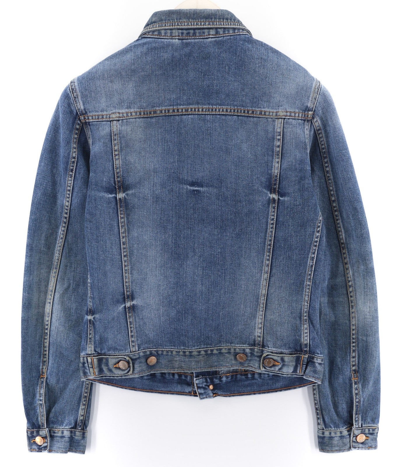 NUDIE JEANS Terry Natural Worn vyriški S dydžio mėlyni išblukinti džinsiniai polo kakleliai be pamušalo 