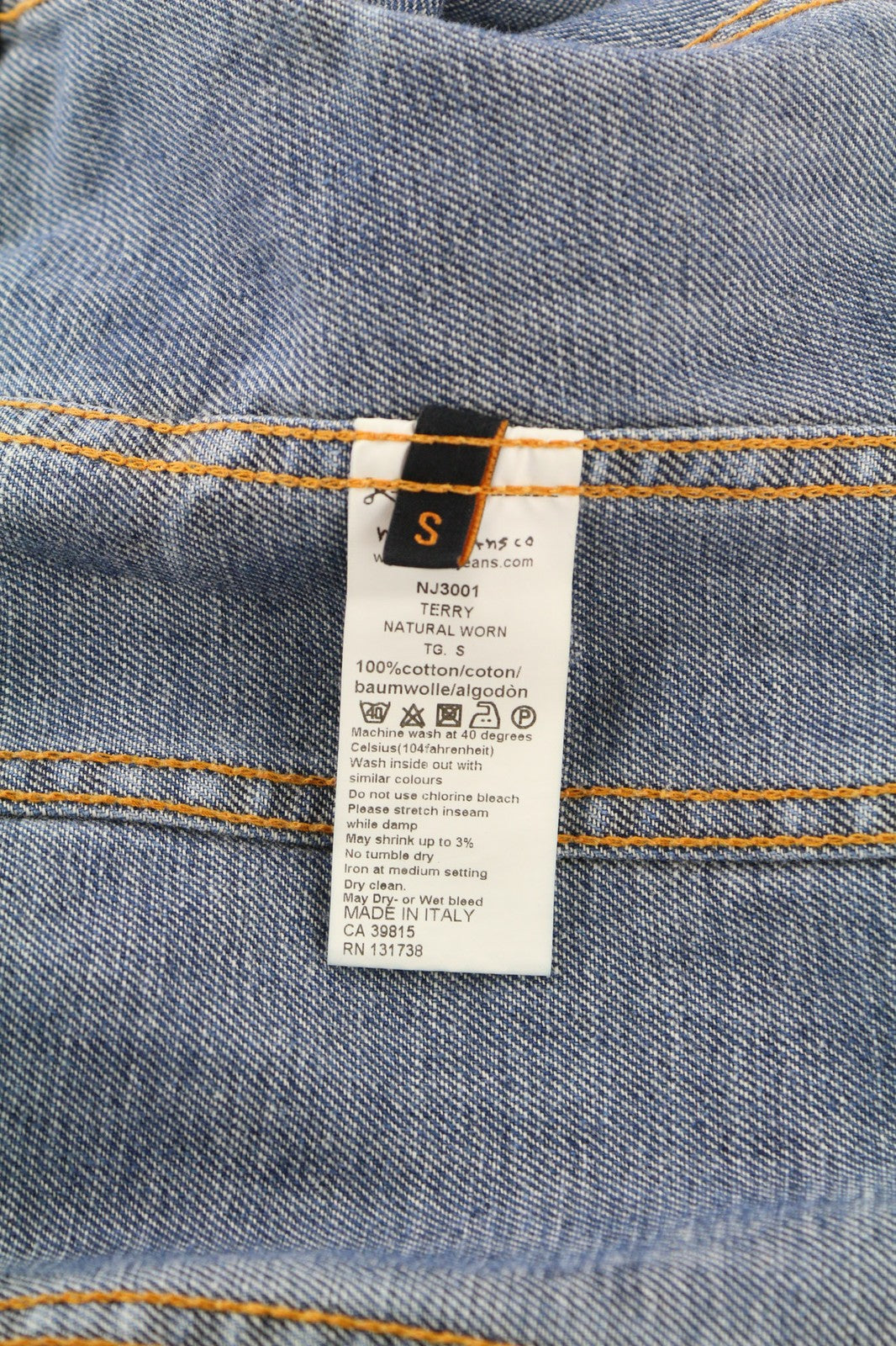 NUDIE JEANS Terry Natural Worn vyriški S dydžio mėlyni išblukinti džinsiniai polo kakleliai be pamušalo 