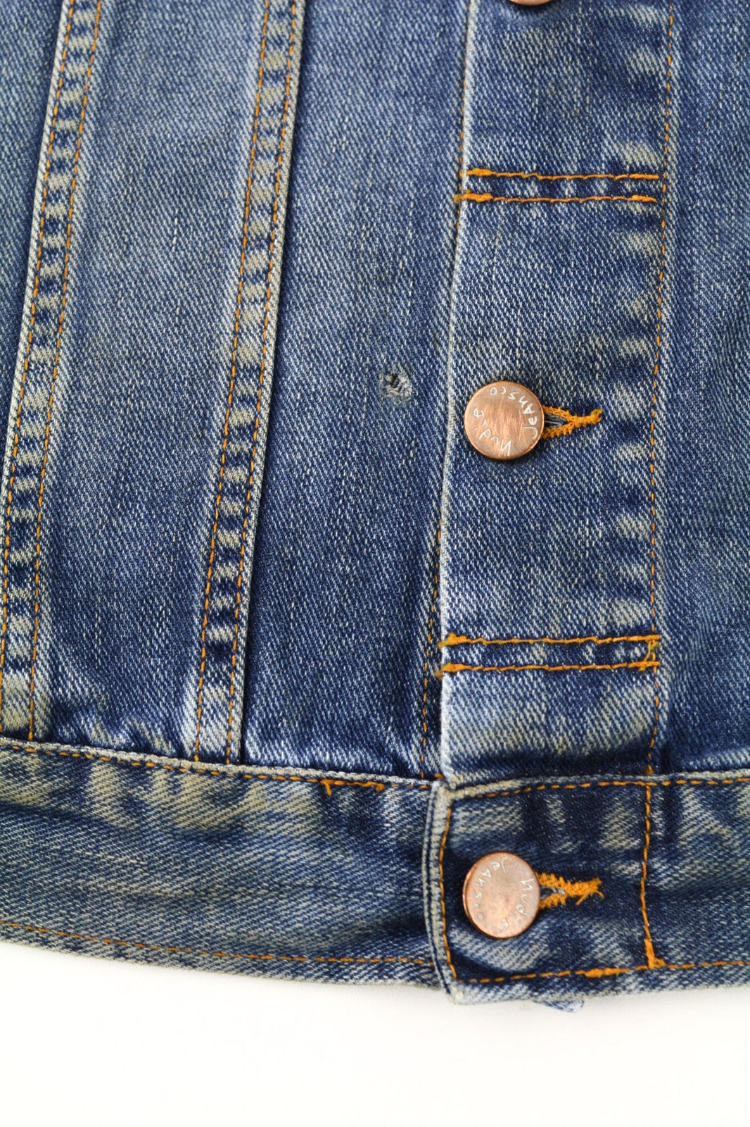 NUDIE JEANS Terry Natural Worn vyriški S dydžio mėlyni išblukinti džinsiniai polo kakleliai be pamušalo 