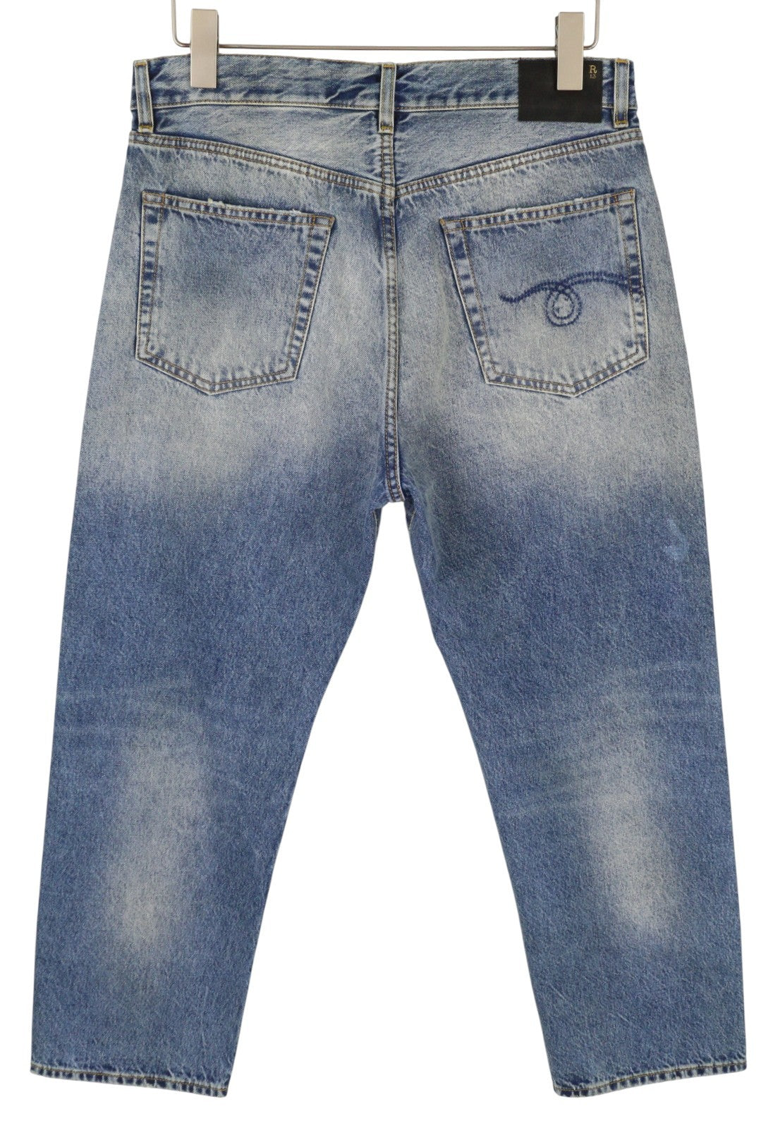 R13 Boyfriend Women Jeans 28 Jasper Whiskers Washed Cropped Blue FW25 RRP699