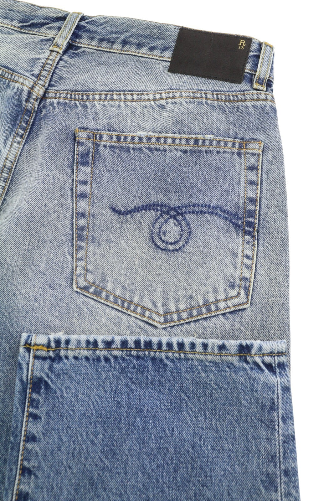 R13 Boyfriend Women Jeans 28 Jasper Whiskers Washed Cropped Blue FW25 RRP699