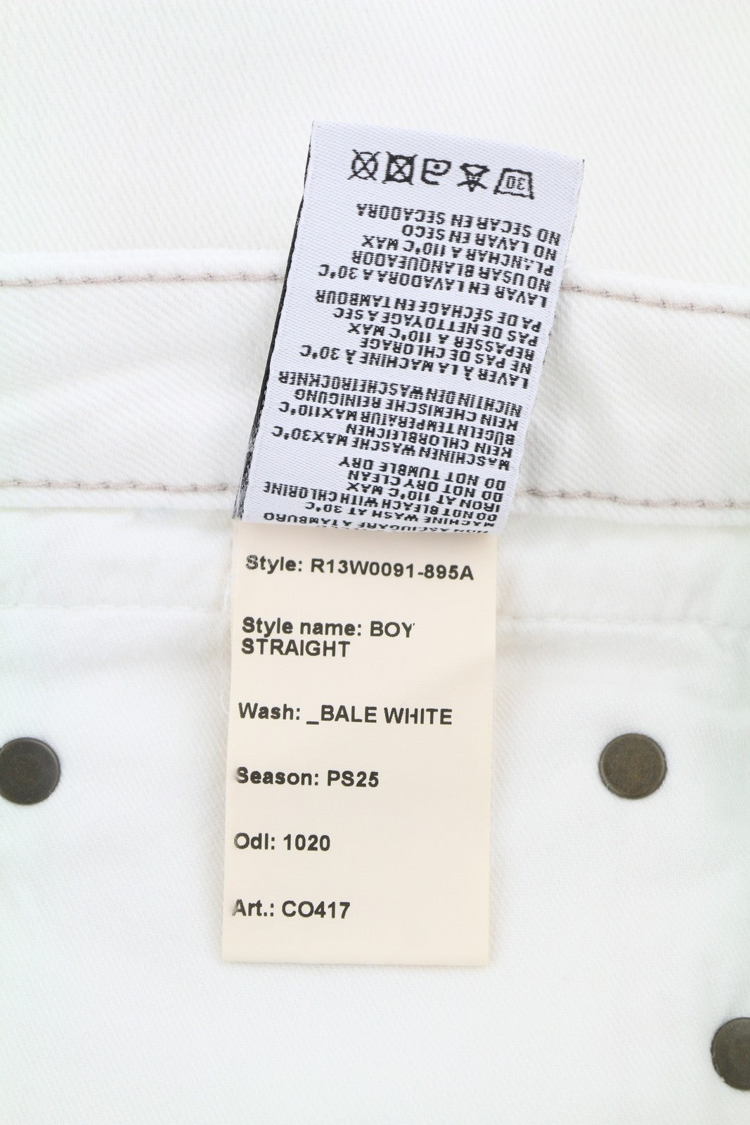 R13 berniukiški tiesūs moteriški džinsai 29 Bale balti trumpi džinsai su užtrauktuku iki kulkšnies PS25 RRP499 