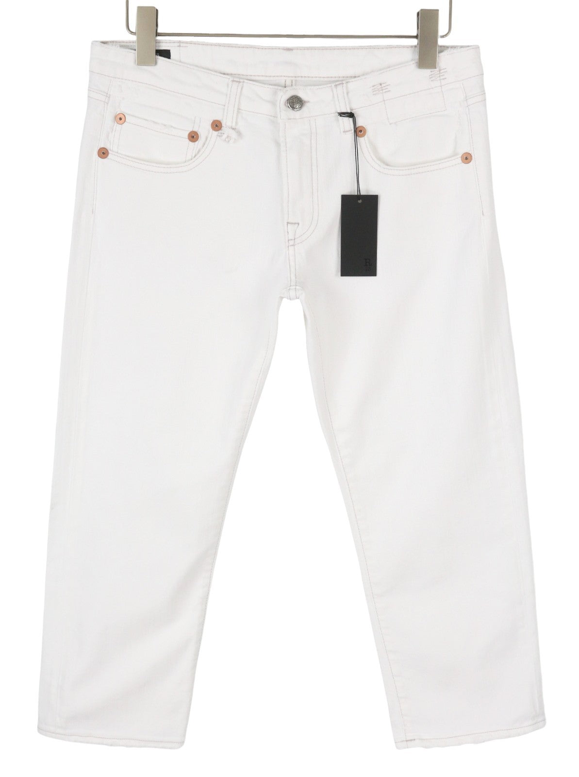 R13 berniukiški tiesūs moteriški džinsai 29 Bale balti trumpi džinsai su užtrauktuku iki kulkšnies PS25 RRP499 