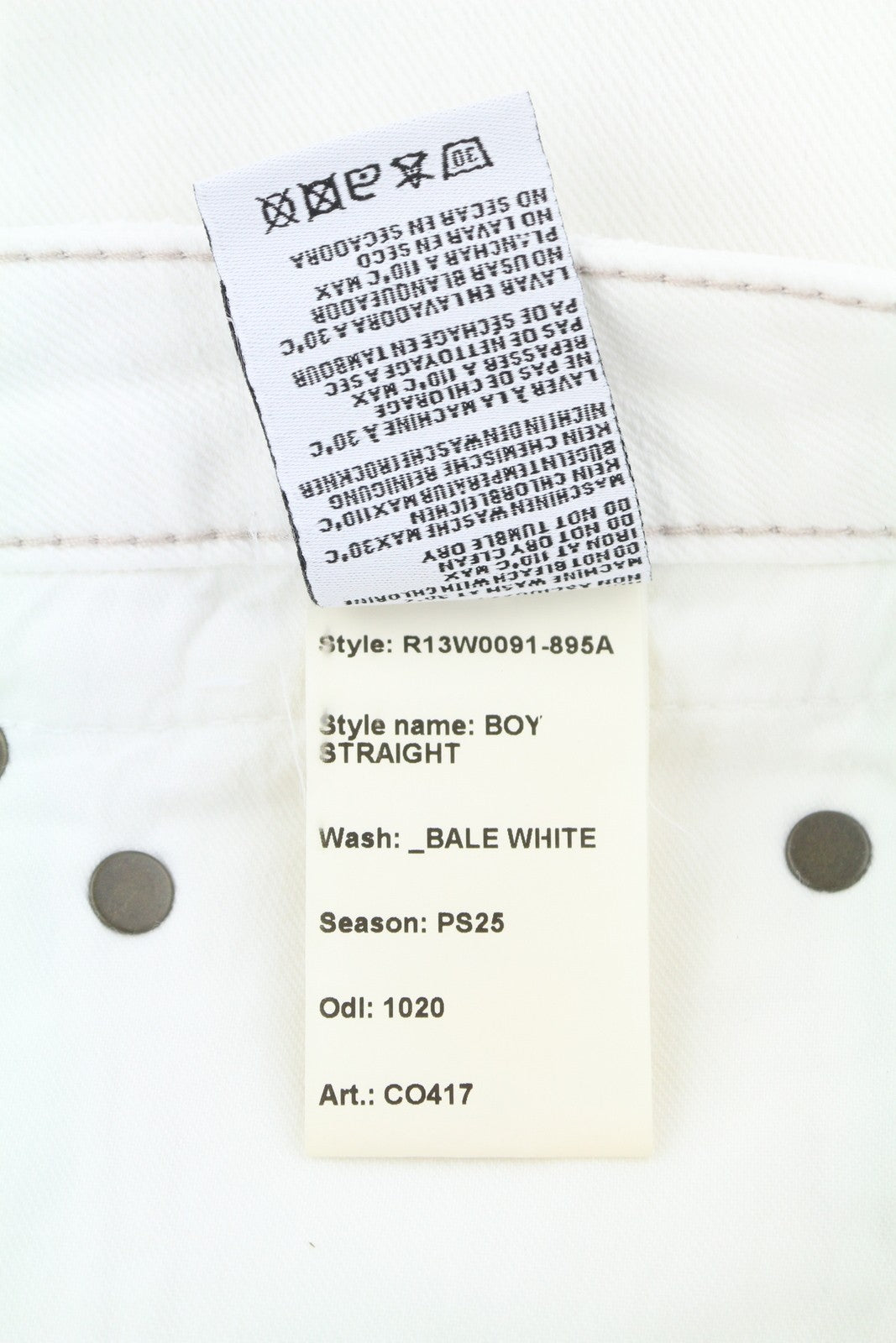 R13 berniukiški tiesūs moteriški džinsai 25 Bale balti trumpi, užtrauktuku iki kulkšnies PS25 RRP499